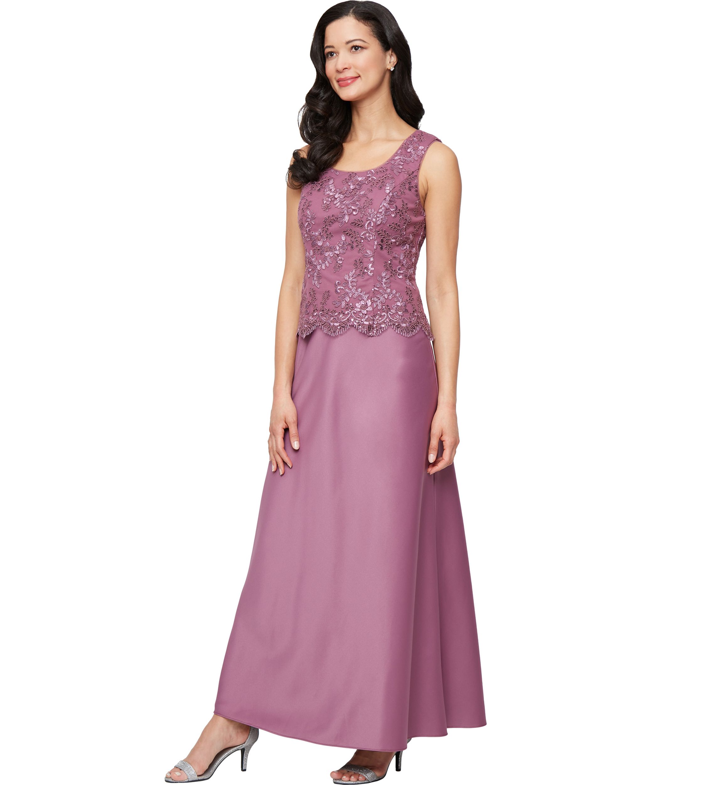 Womens Long Embroidered Tulle Mock Jacket Dress