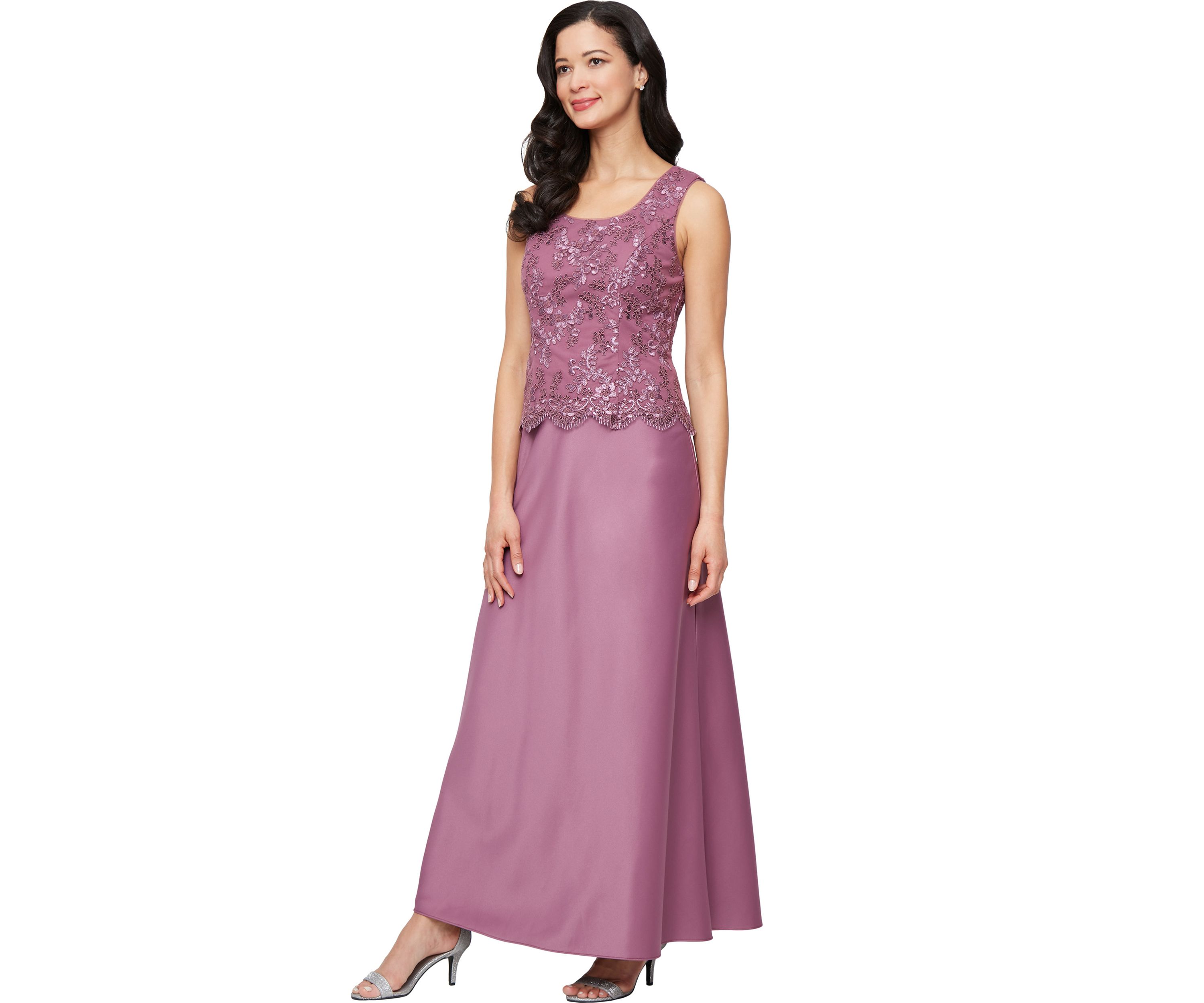 Womens Long Embroidered Tulle Mock Jacket Dress