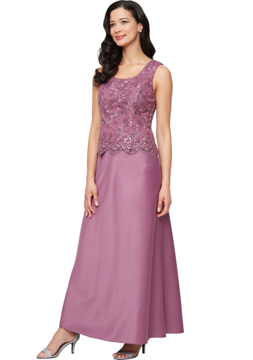 Womens Long Embroidered Tulle Mock Jacket Dress