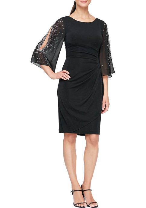 Alex Evenings Womens Dress With Embellished Illusion Split