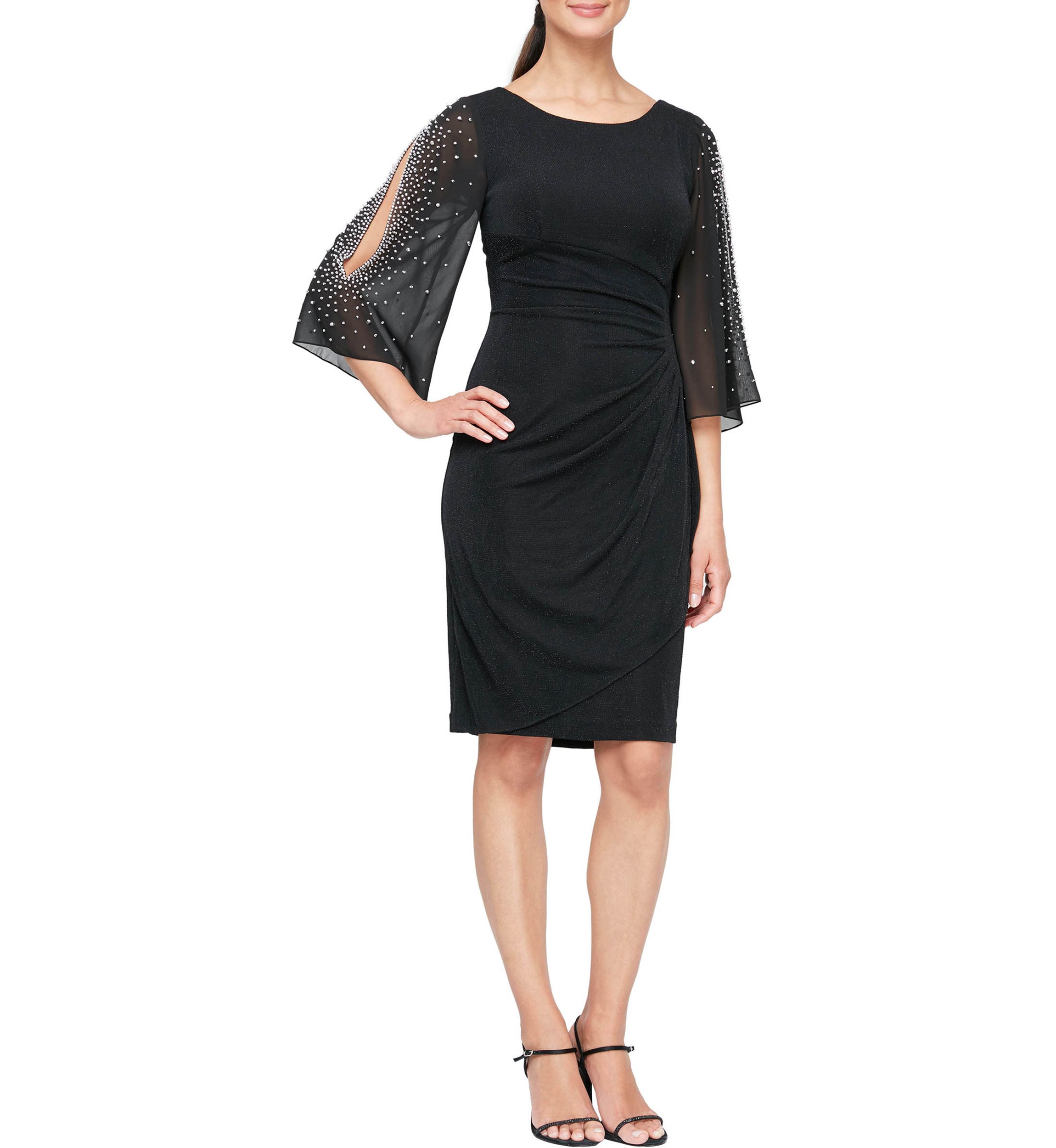 Womens Dress With Embellished Illusion Split Sleeves