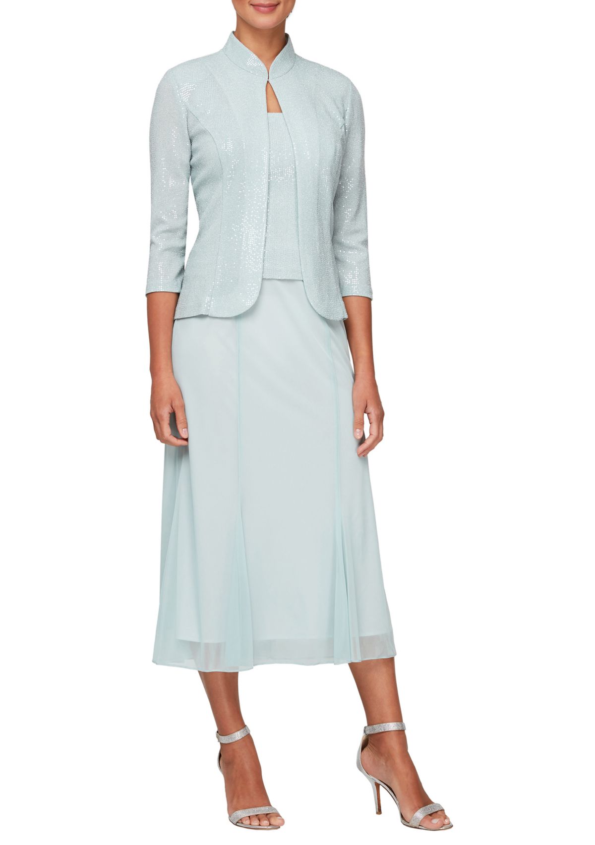 Womens Sleeveless Dress and Mandarin Collar Jacket Set