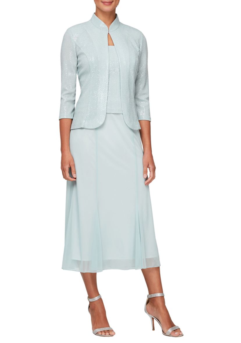 Womens Sleeveless Dress and Mandarin Collar Jacket Set