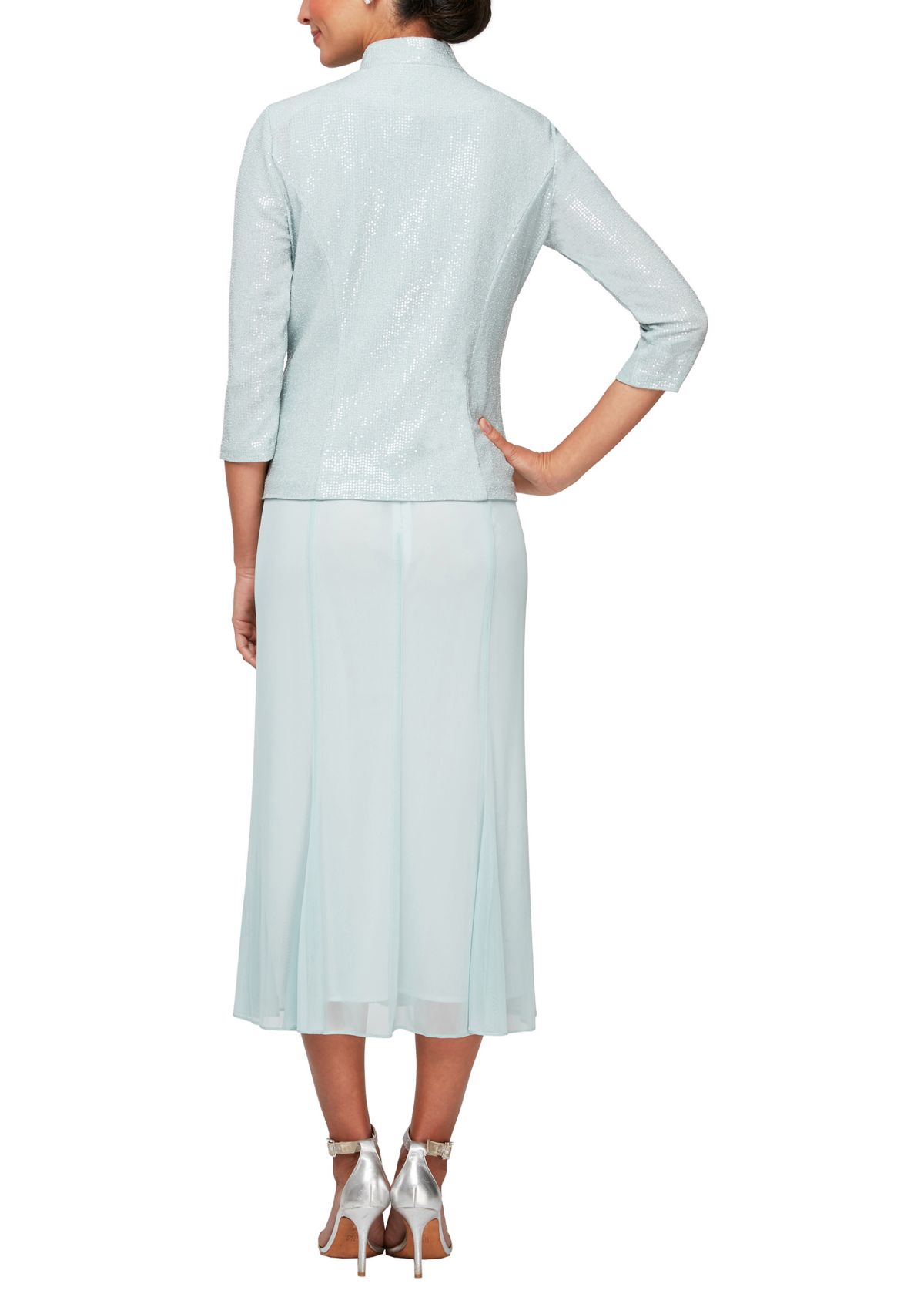 Womens Sleeveless Dress and Mandarin Collar Jacket Set