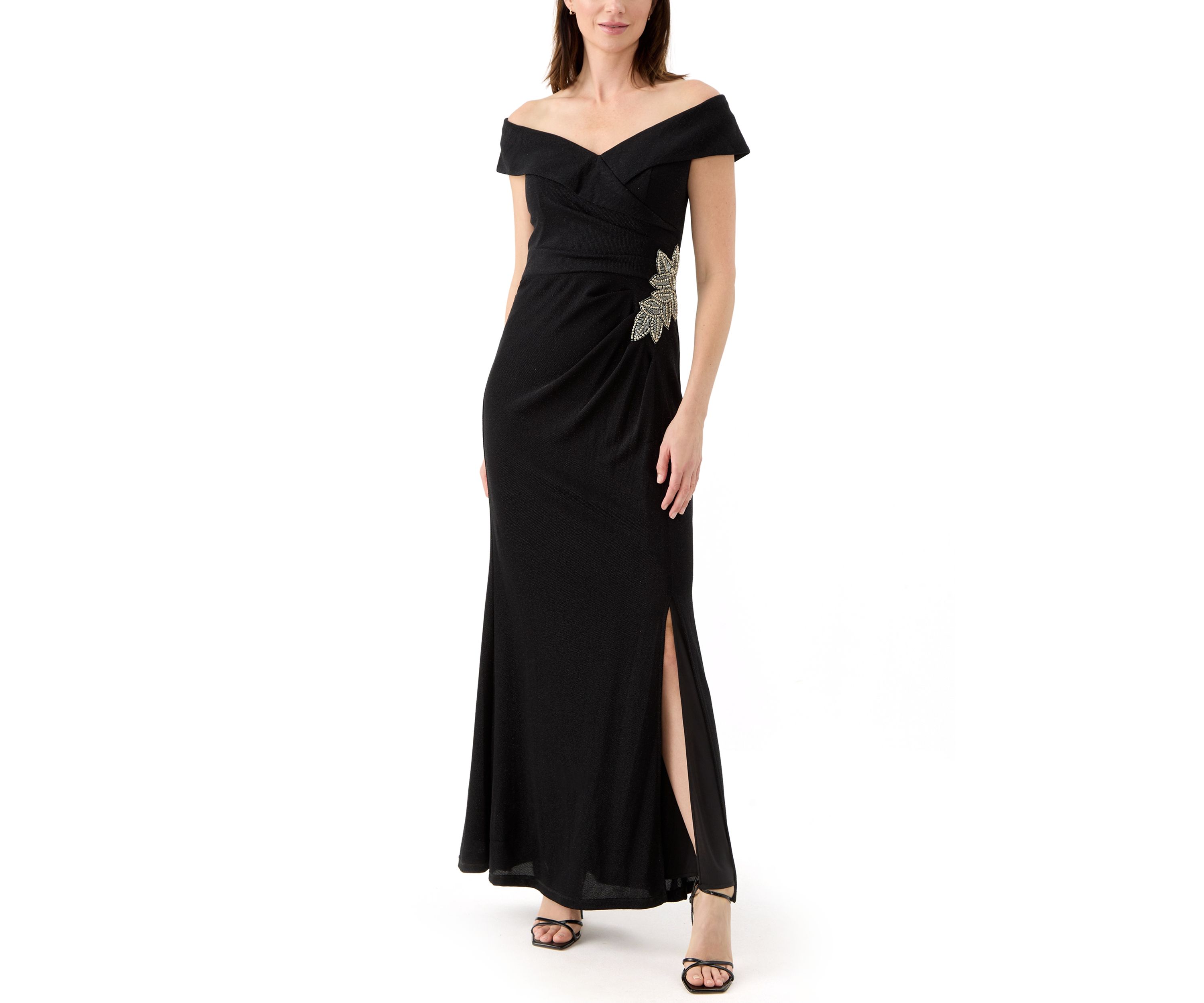 Womens Solid Side Ruched Gown
