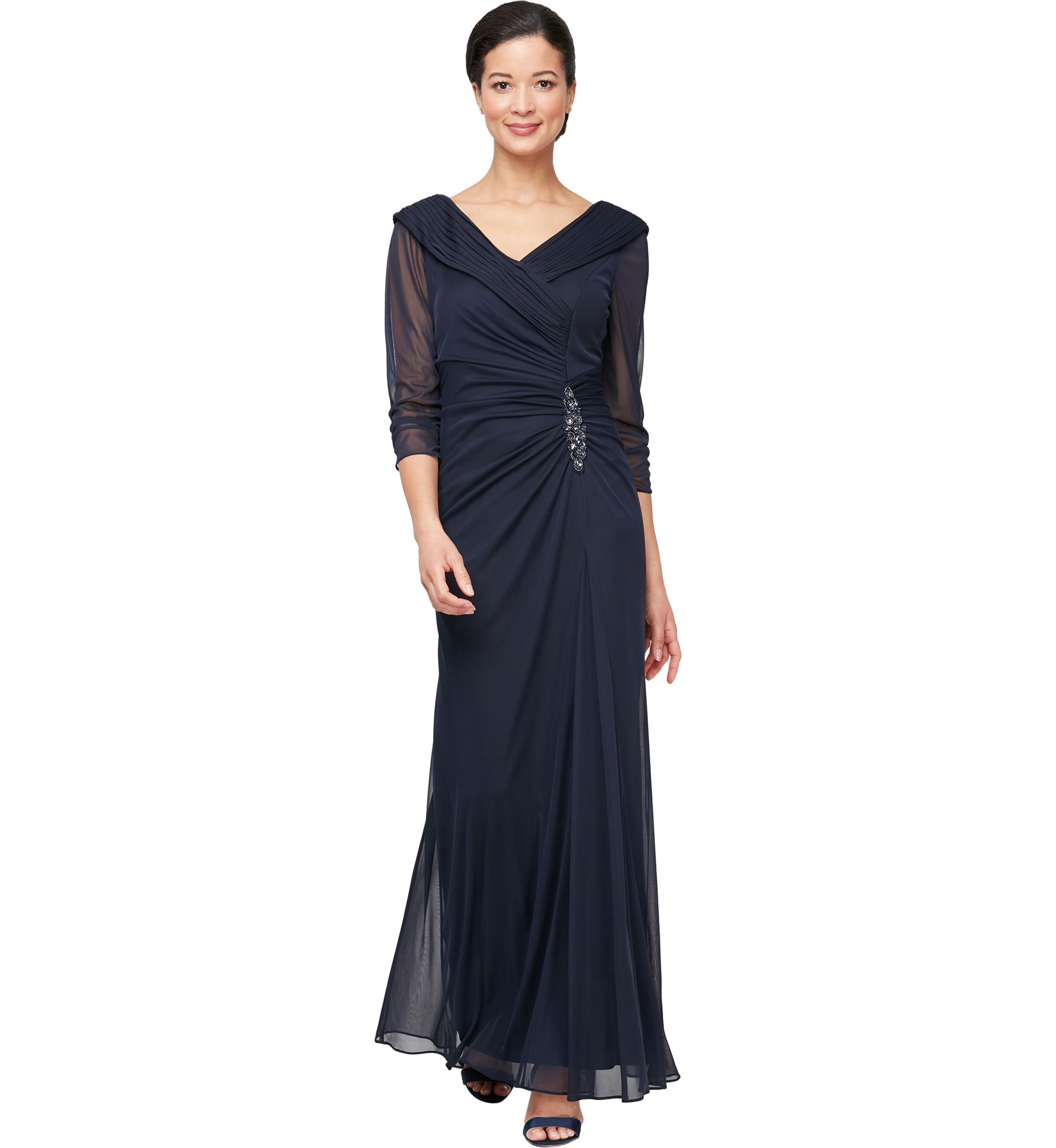 Womens Long Portrait Collar Dress