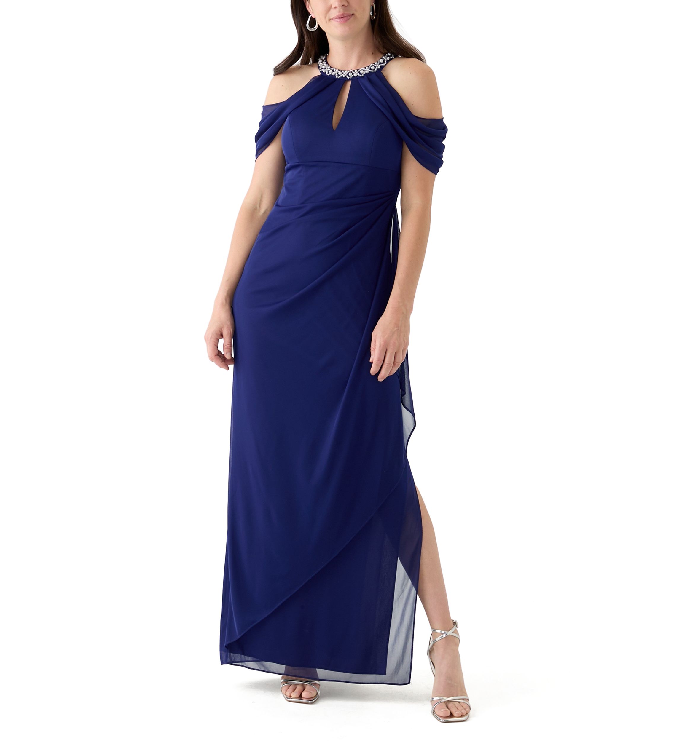alex evening plus size dresses Alex Evenings Womens Plus Formal Dress Beaded Cowl Neck - Eggplant