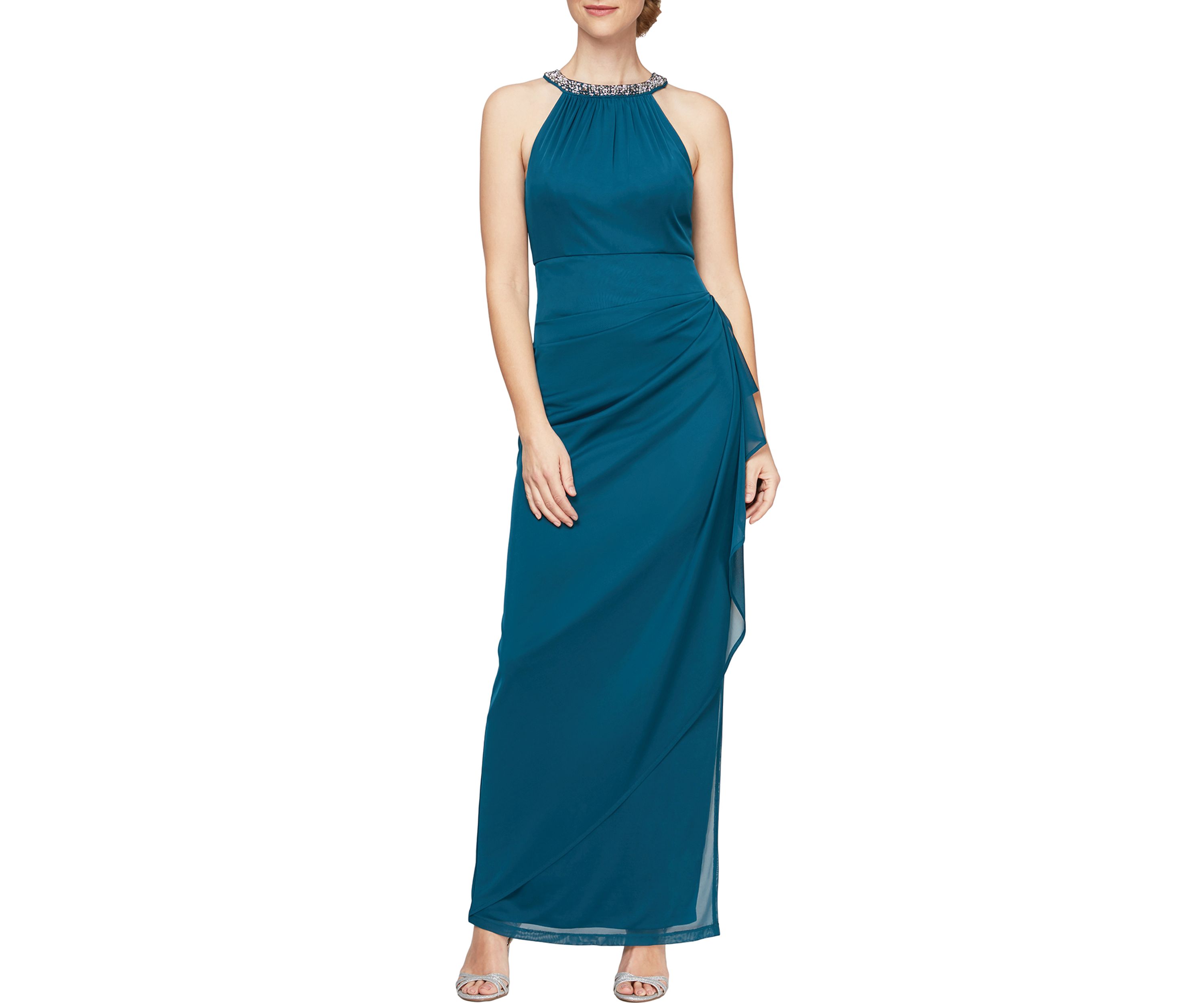 Womens Long Dress with Beaded Halter Neckline
