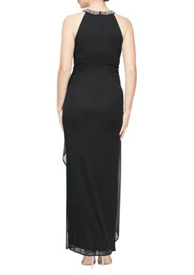 Women's Long Dress with Beaded Halter Neckline