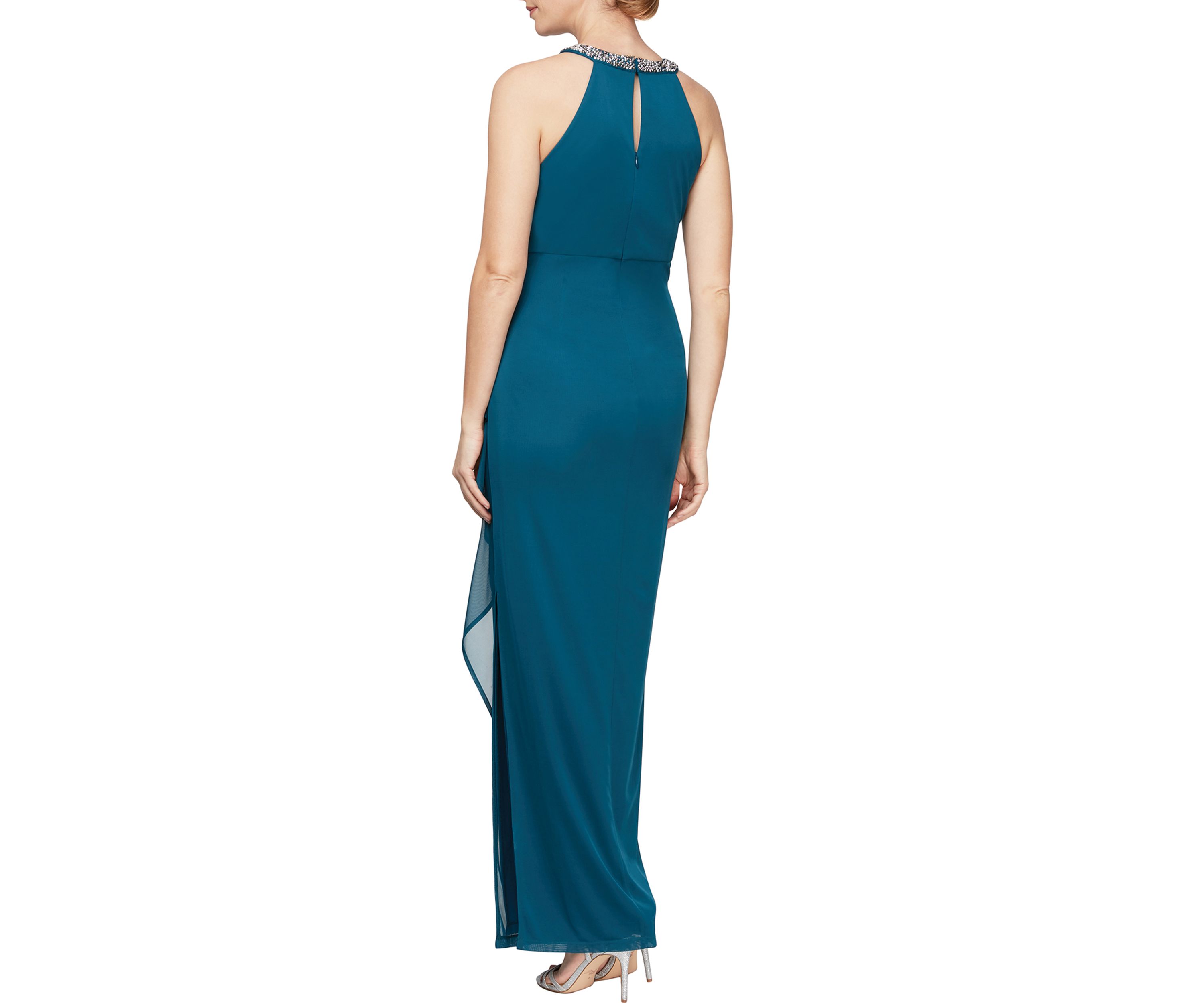 Womens Long Dress with Beaded Halter Neckline