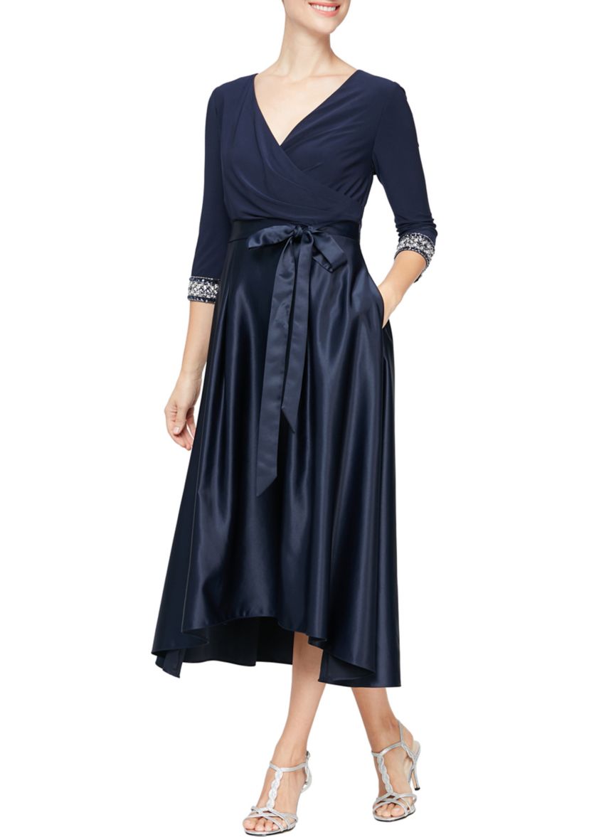 Womens Surplice Tea Length Dress