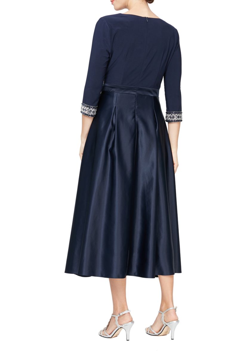 Womens Surplice Tea Length Dress