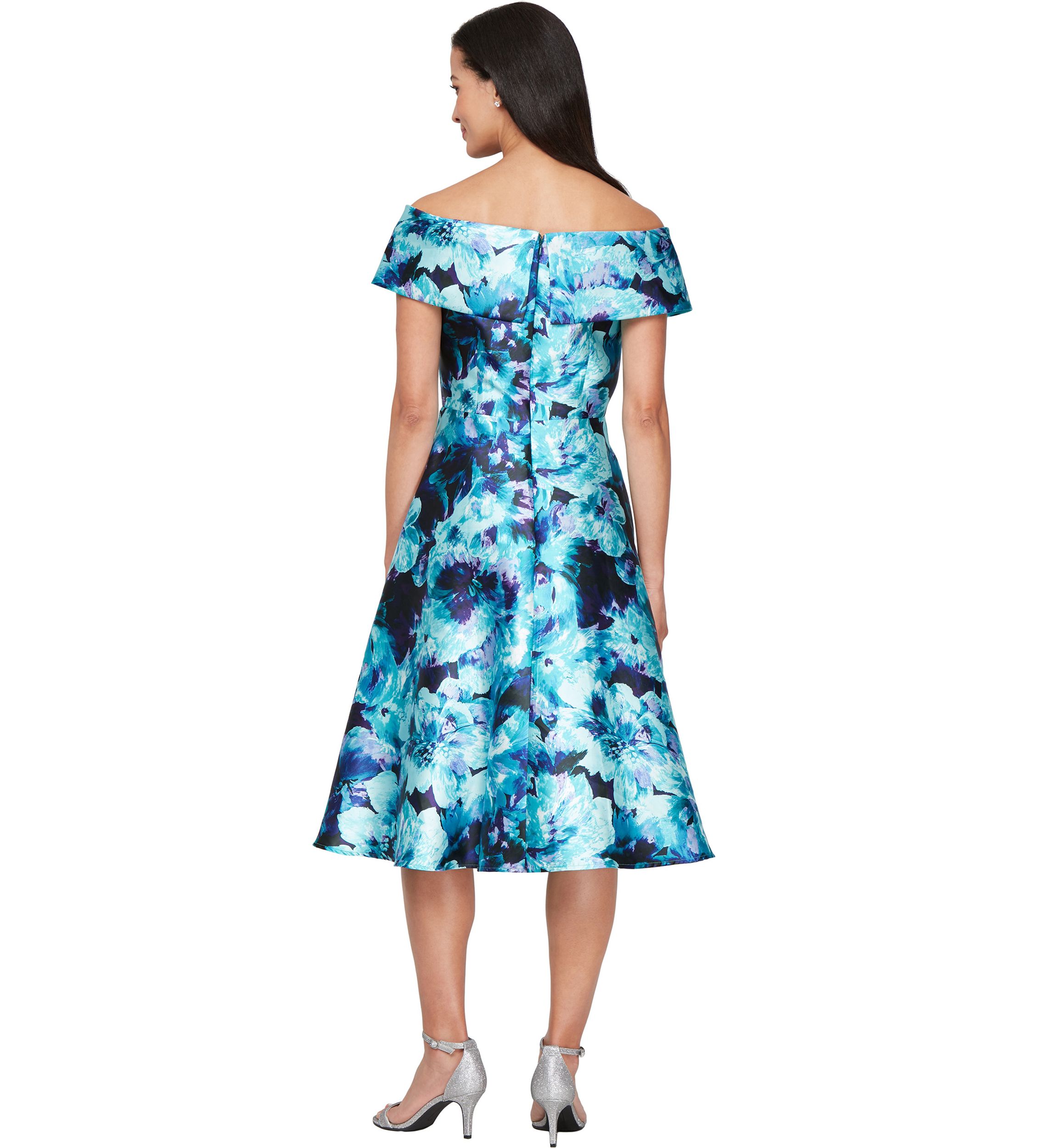 Womens Midi Printed Mikado A-Line Dress