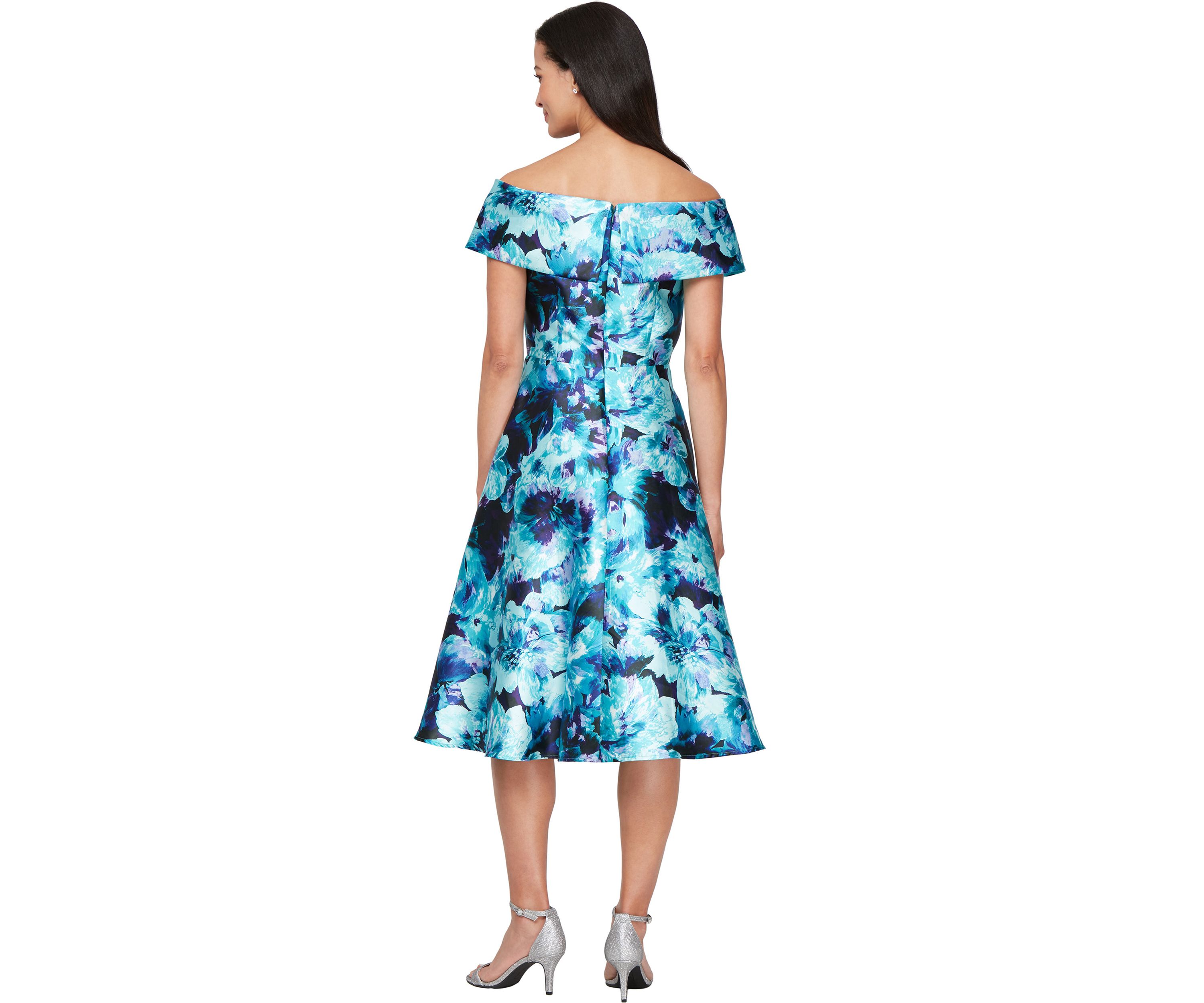 Womens Midi Printed Mikado A-Line Dress