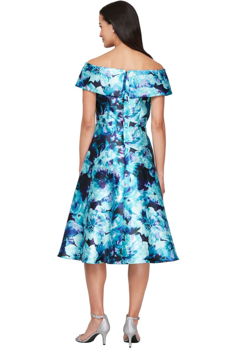 Womens Midi Printed Mikado A-Line Dress