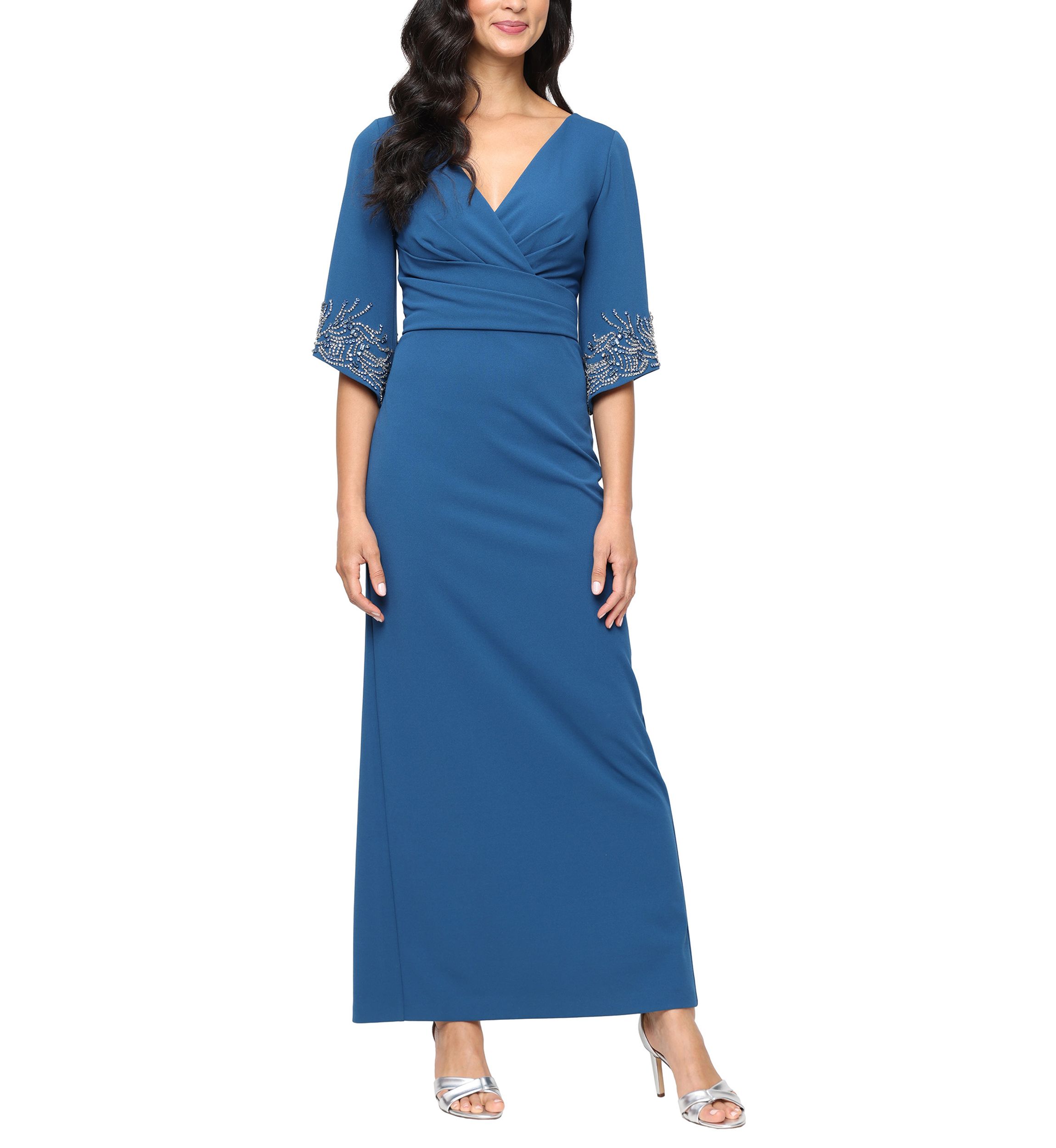 Womens 3/4 Stretch Crepe Column Dress