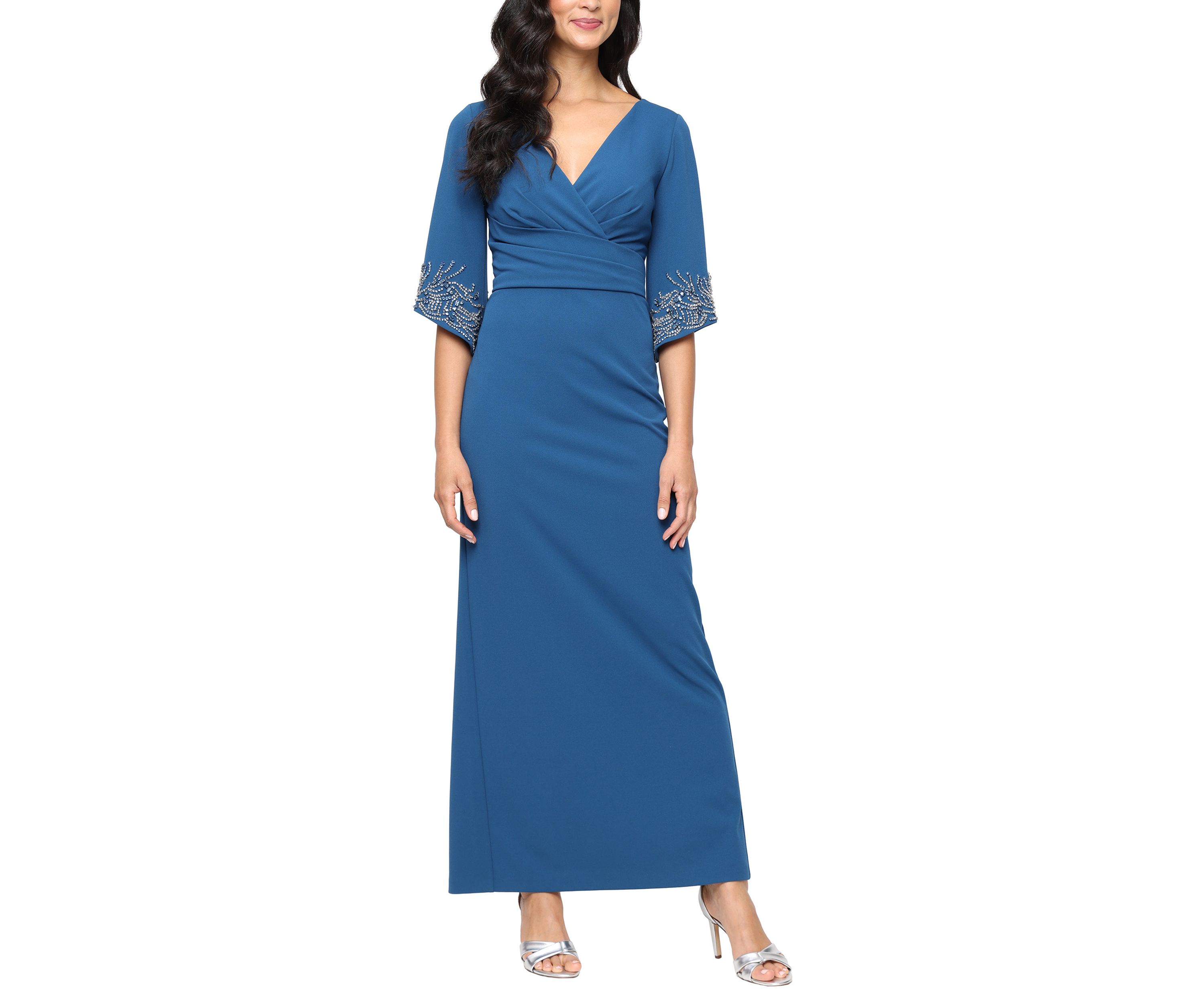Womens 3/4 Stretch Crepe Column Dress