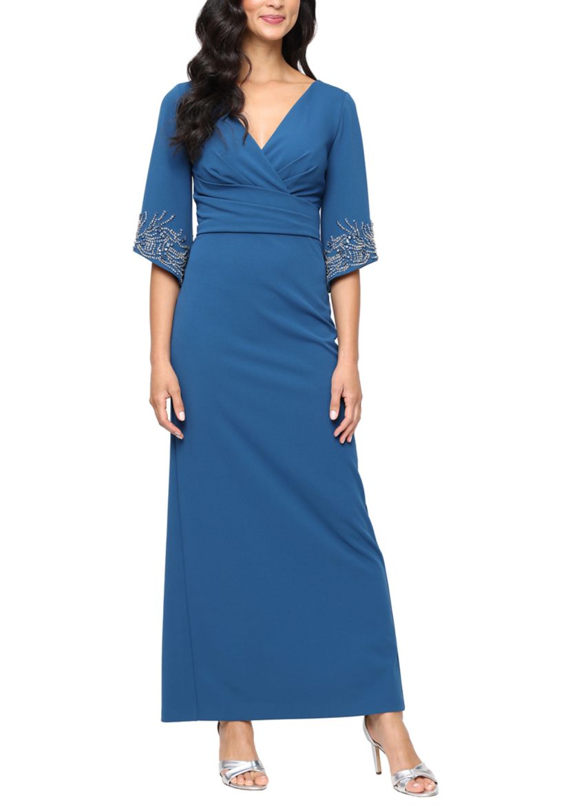 Womens 3/4 Stretch Crepe Column Dress