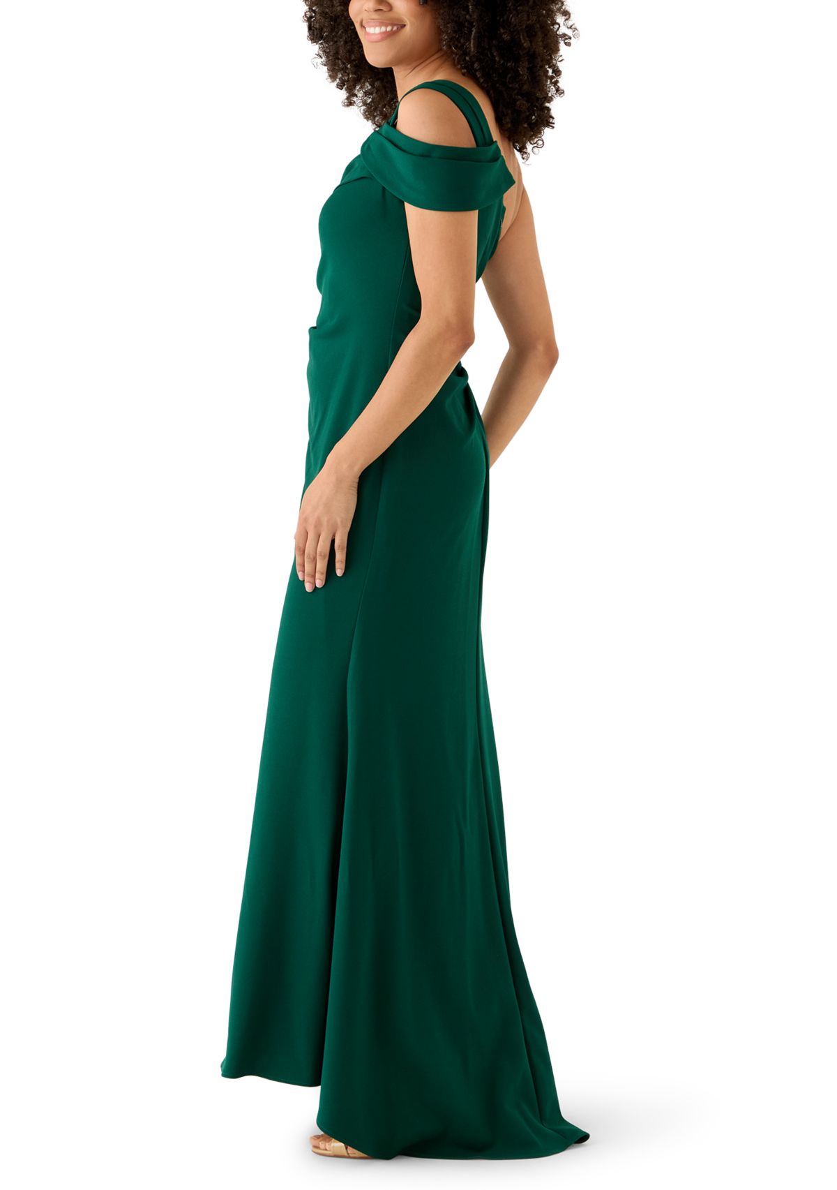 Womens Stretch Crepe One Shoulder Dress