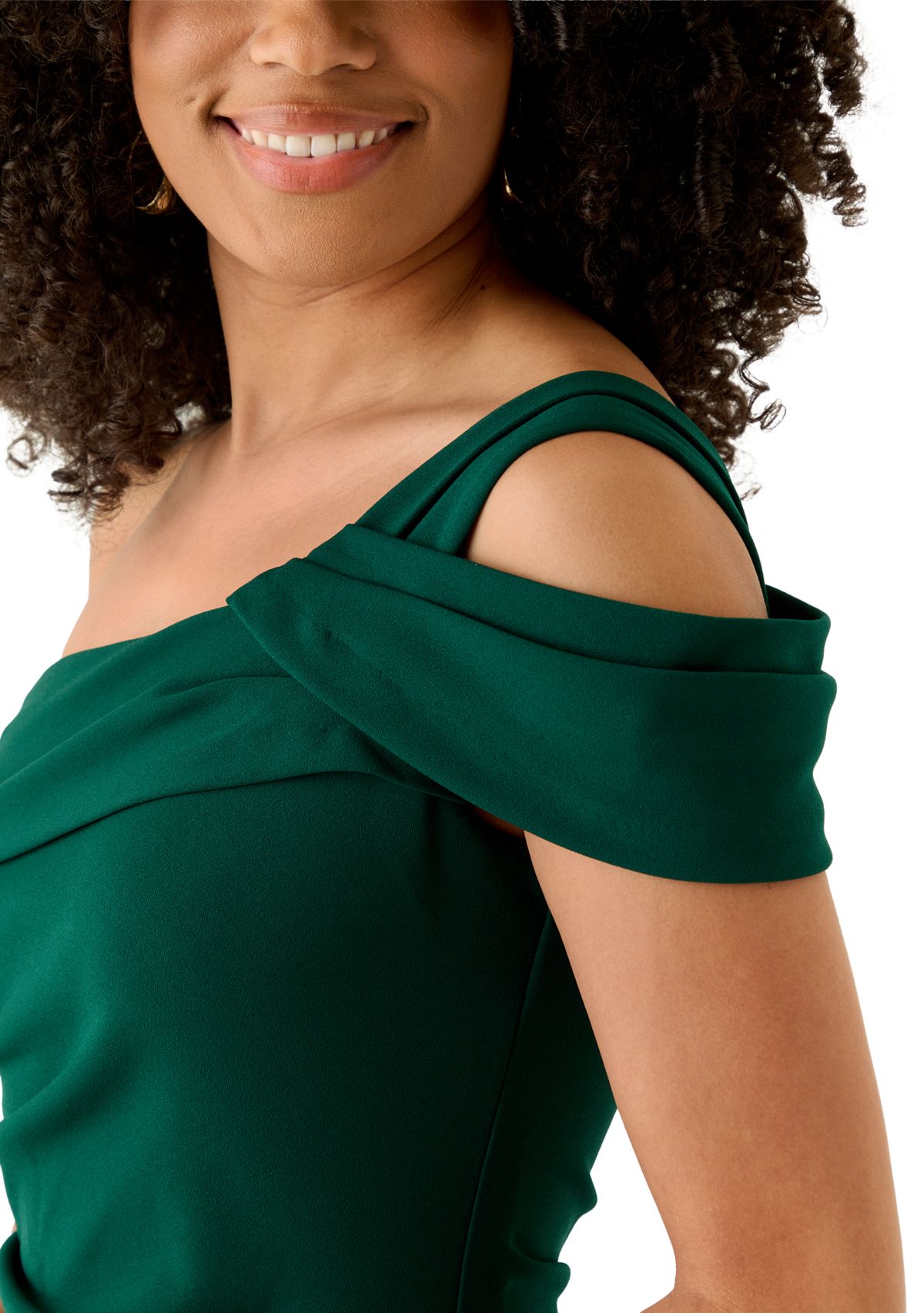 Womens Stretch Crepe One Shoulder Dress