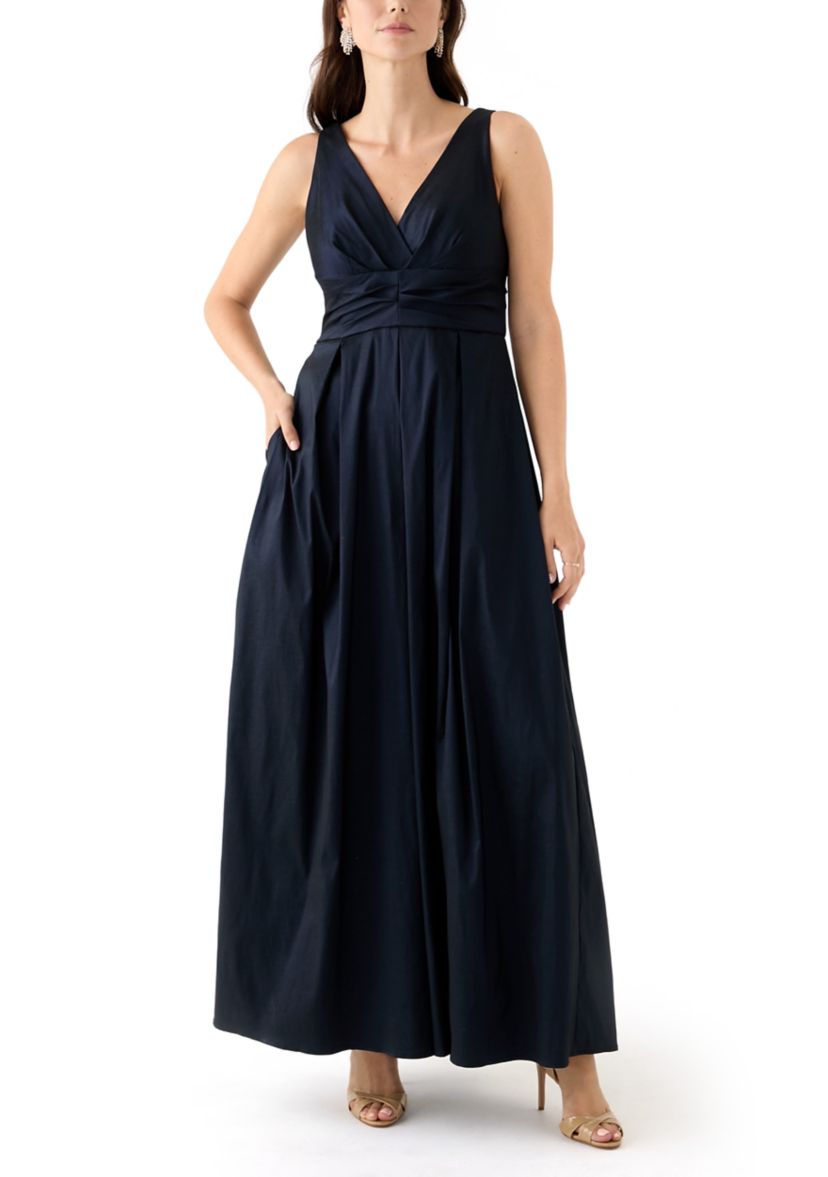 Womens Sleeveless Long Stretch Taffeta Dress