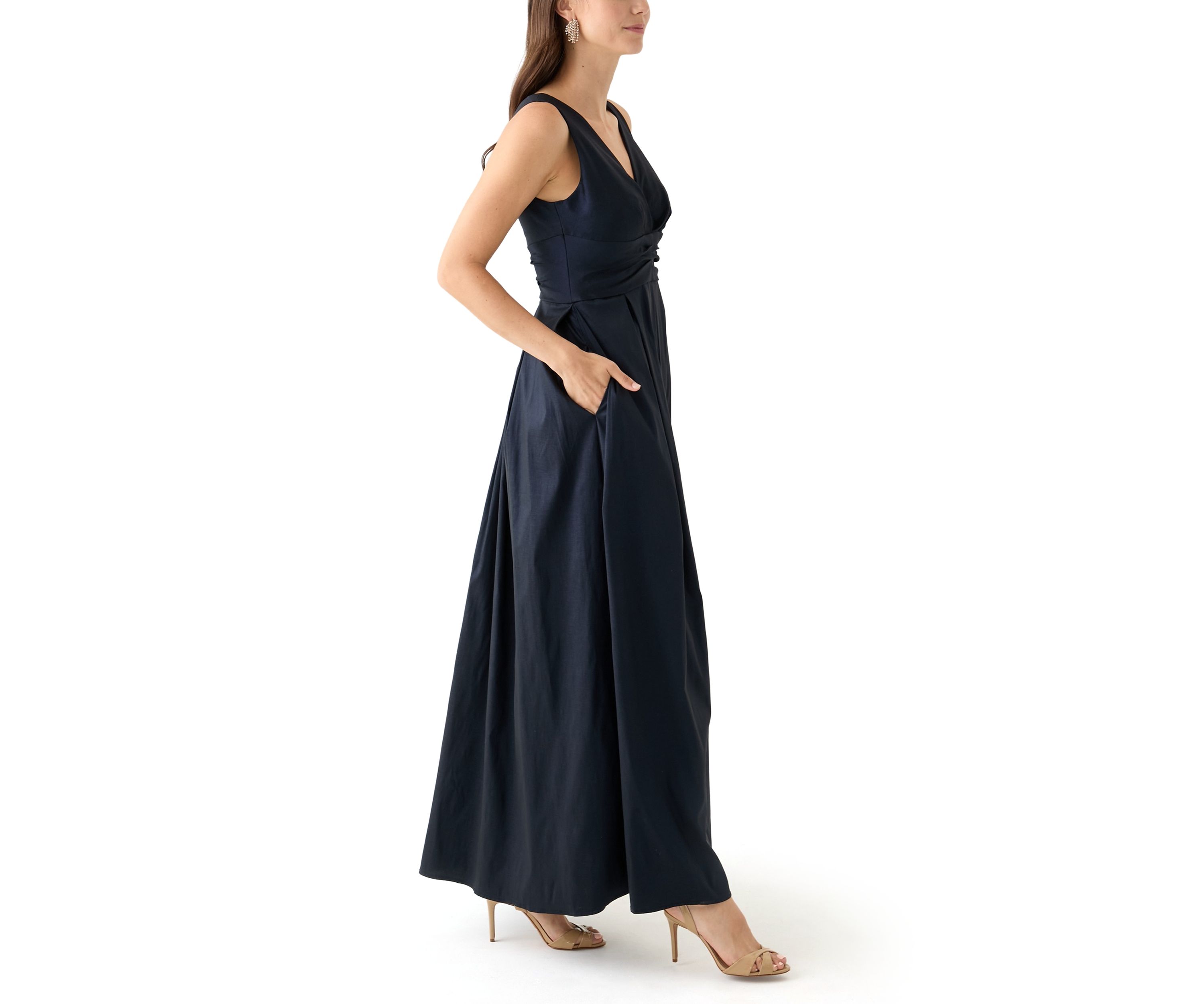Womens Sleeveless Long Stretch Taffeta Dress