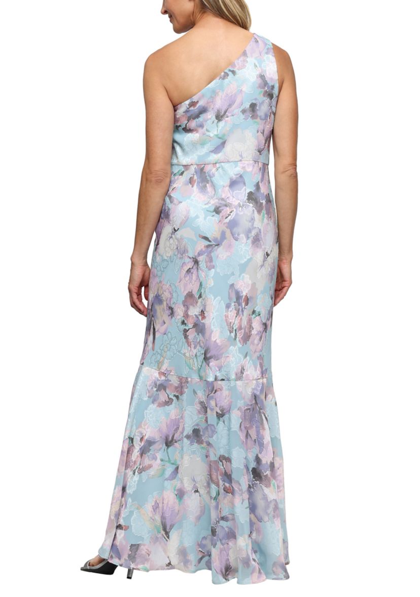 Alex Evenings Women's One Shoulder Printed Burnout Chiffon Gown | Belk