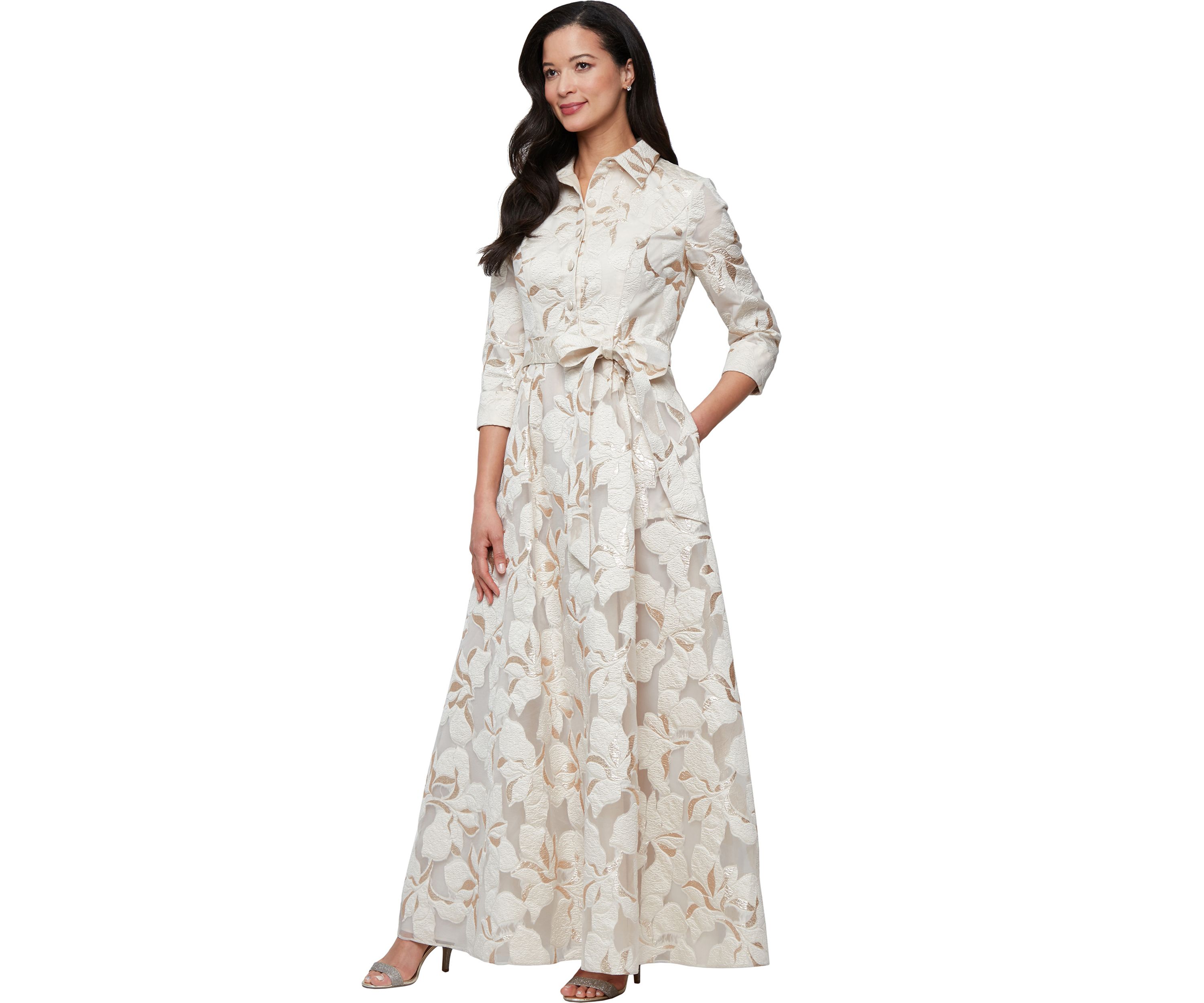 Womens Long Jacquard Ballgown