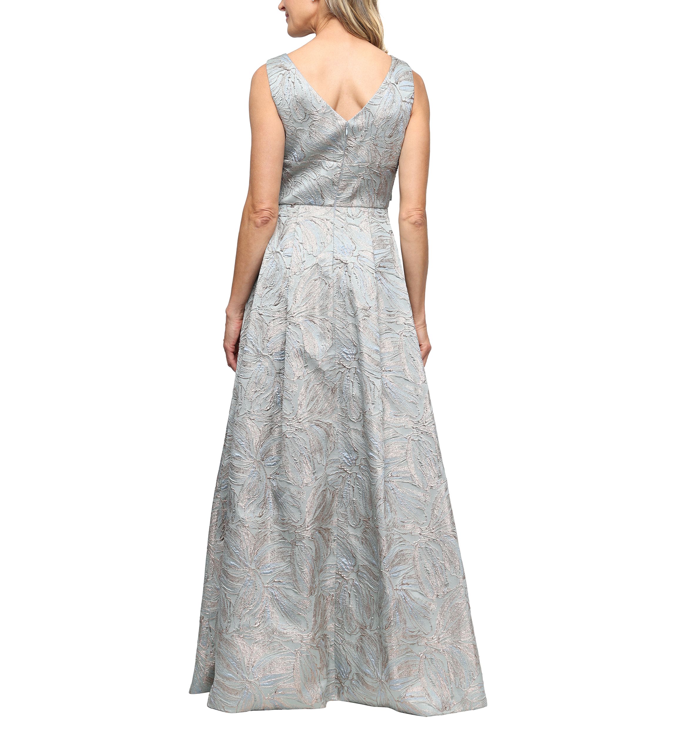Alex Evenings Women's Sleeveless Printed Jacquard Tie Waist Gown | Belk