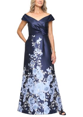 Alex Evenings Women's Off Shoulder Placement Floral Jacquard Gown