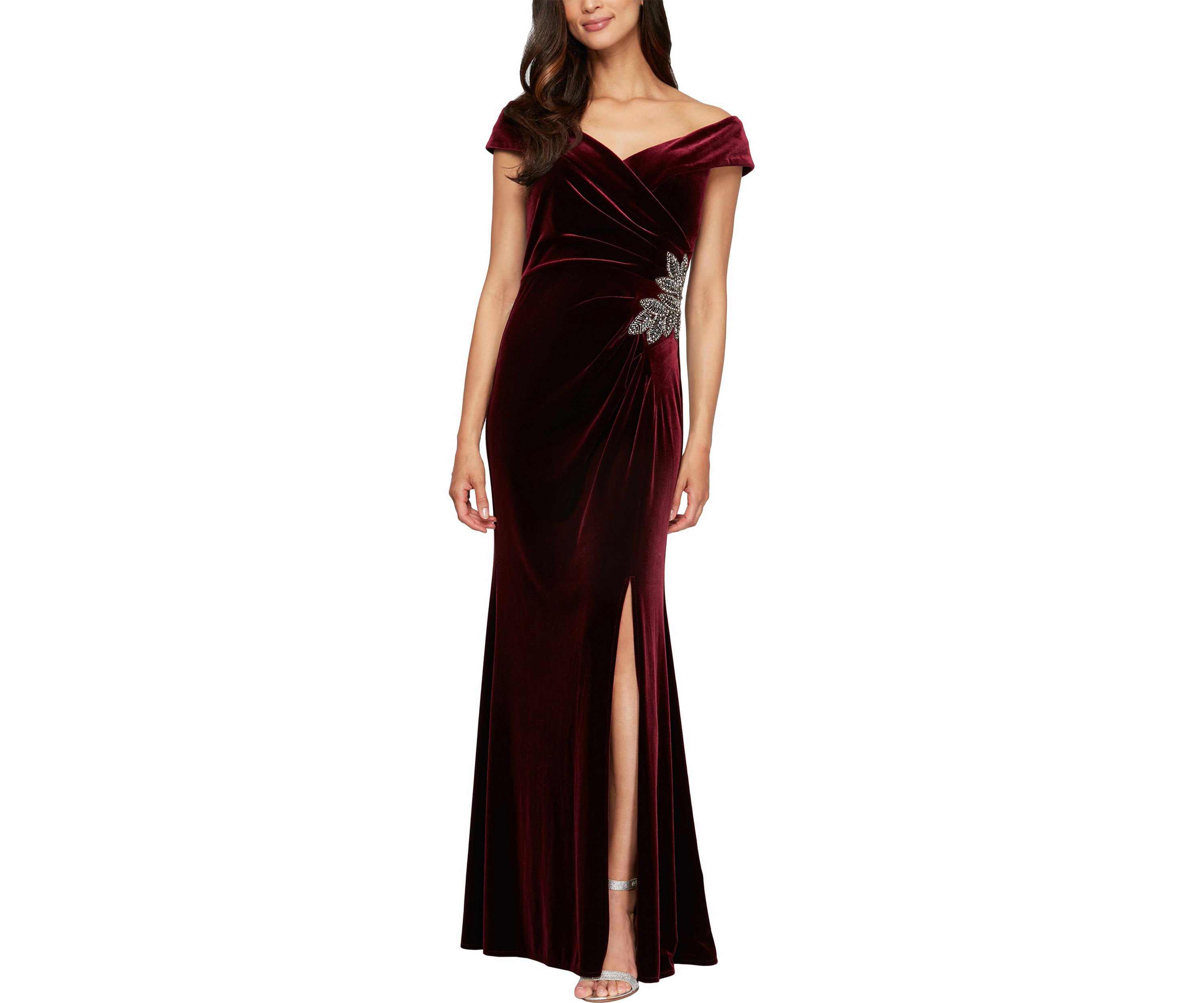 Womens Long Off the Shoulder Fit and Flare Dress