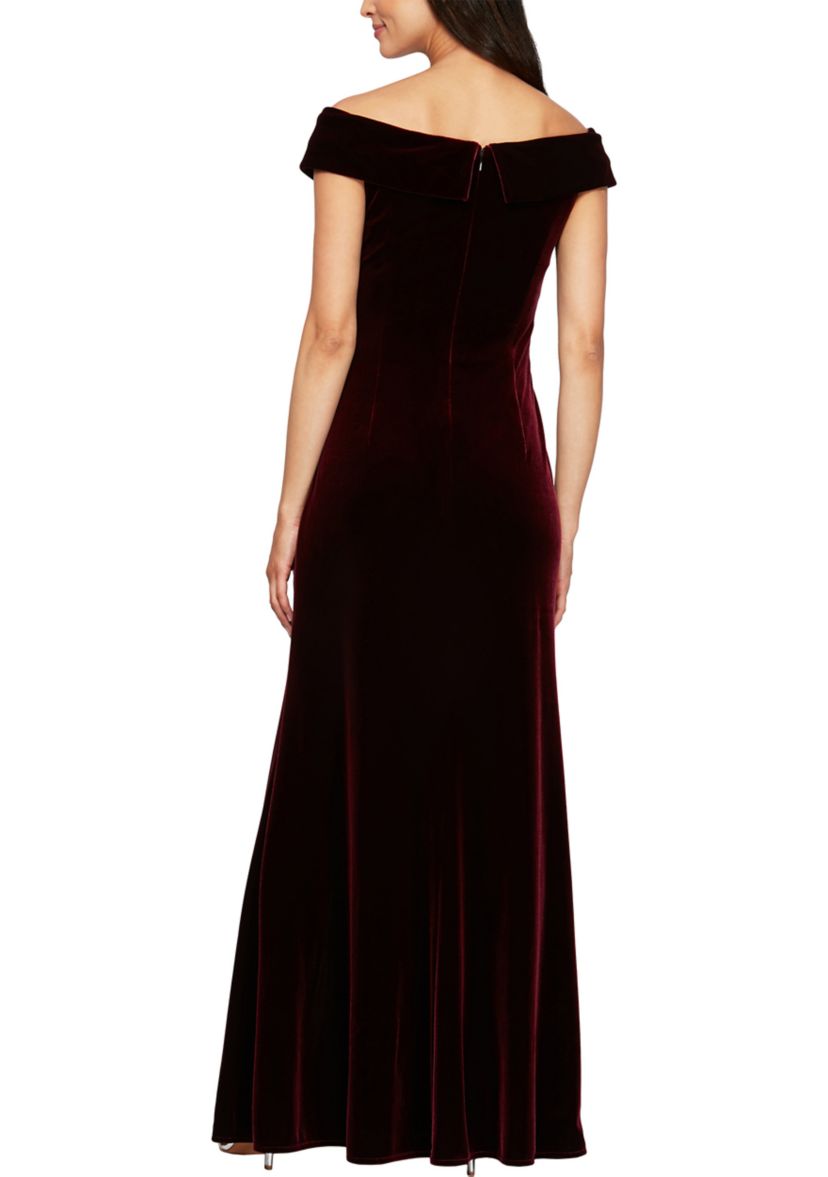 Womens Long Off the Shoulder Fit and Flare Dress