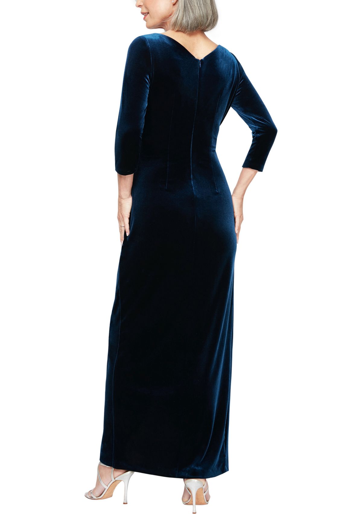 Womens Long V-Neck Velvet Dress