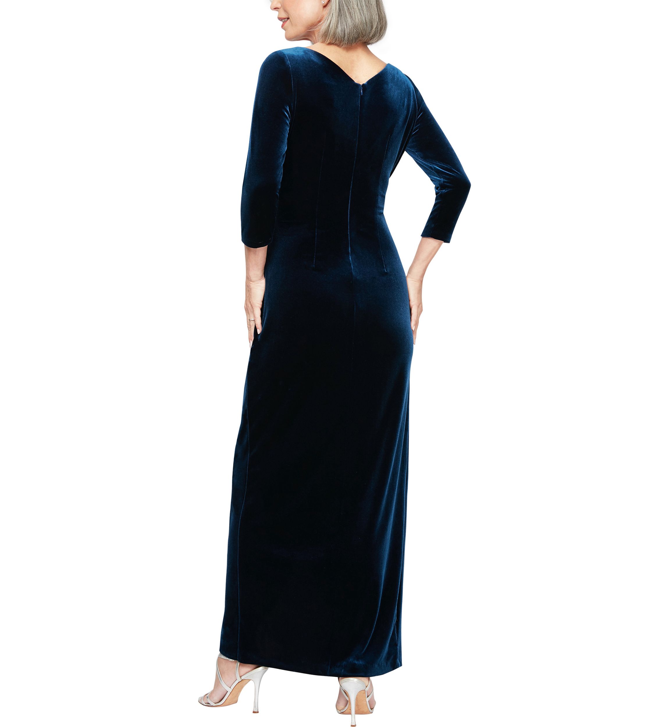 Womens Long V-Neck Velvet Dress