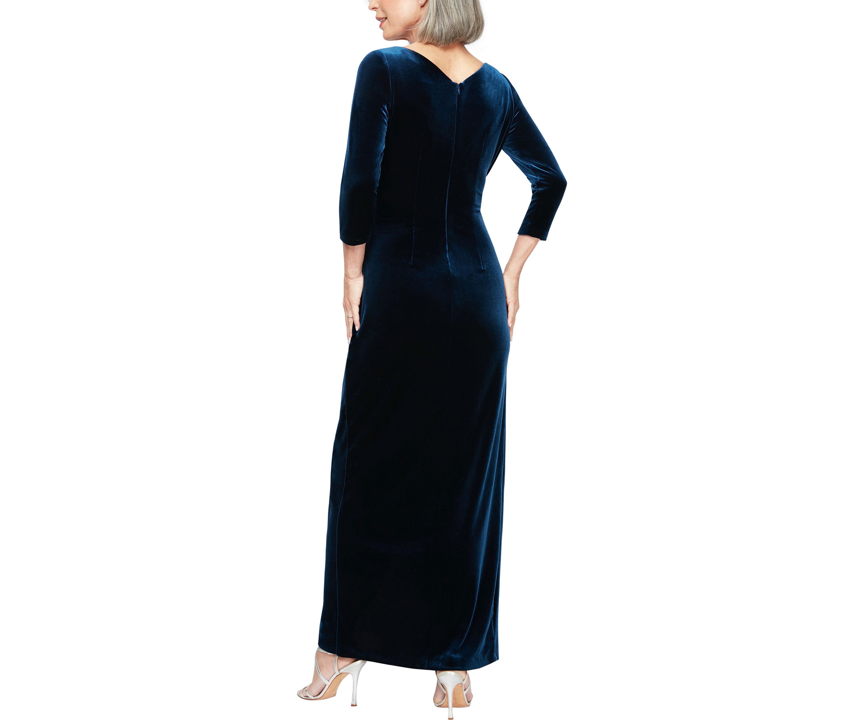 Womens Long V-Neck Velvet Dress