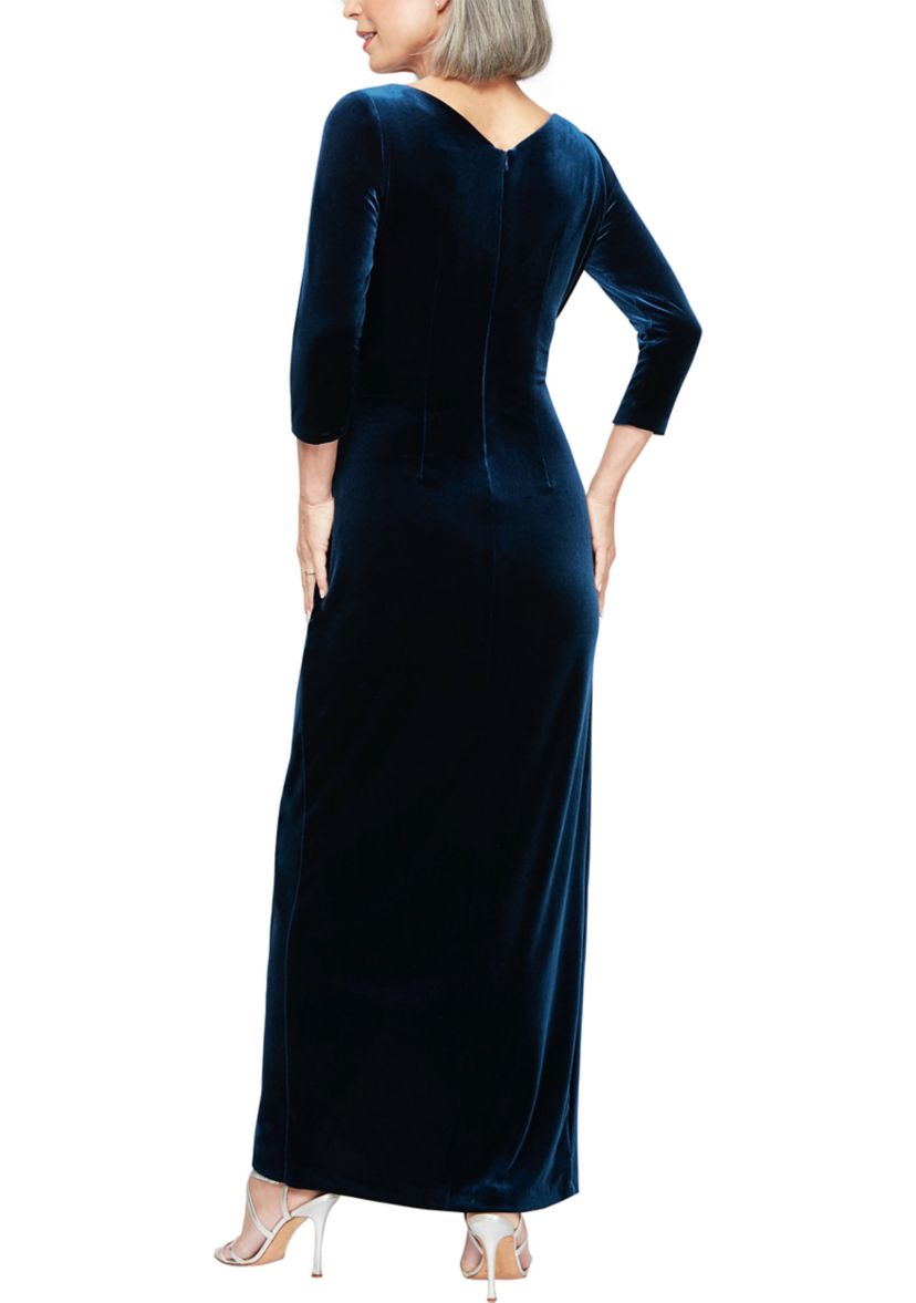 Womens Long V-Neck Velvet Dress