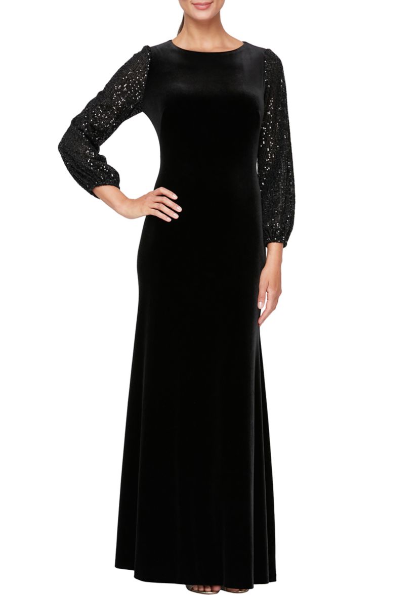 Womens Long Dress with Sequin Bubble Hem Sleeves