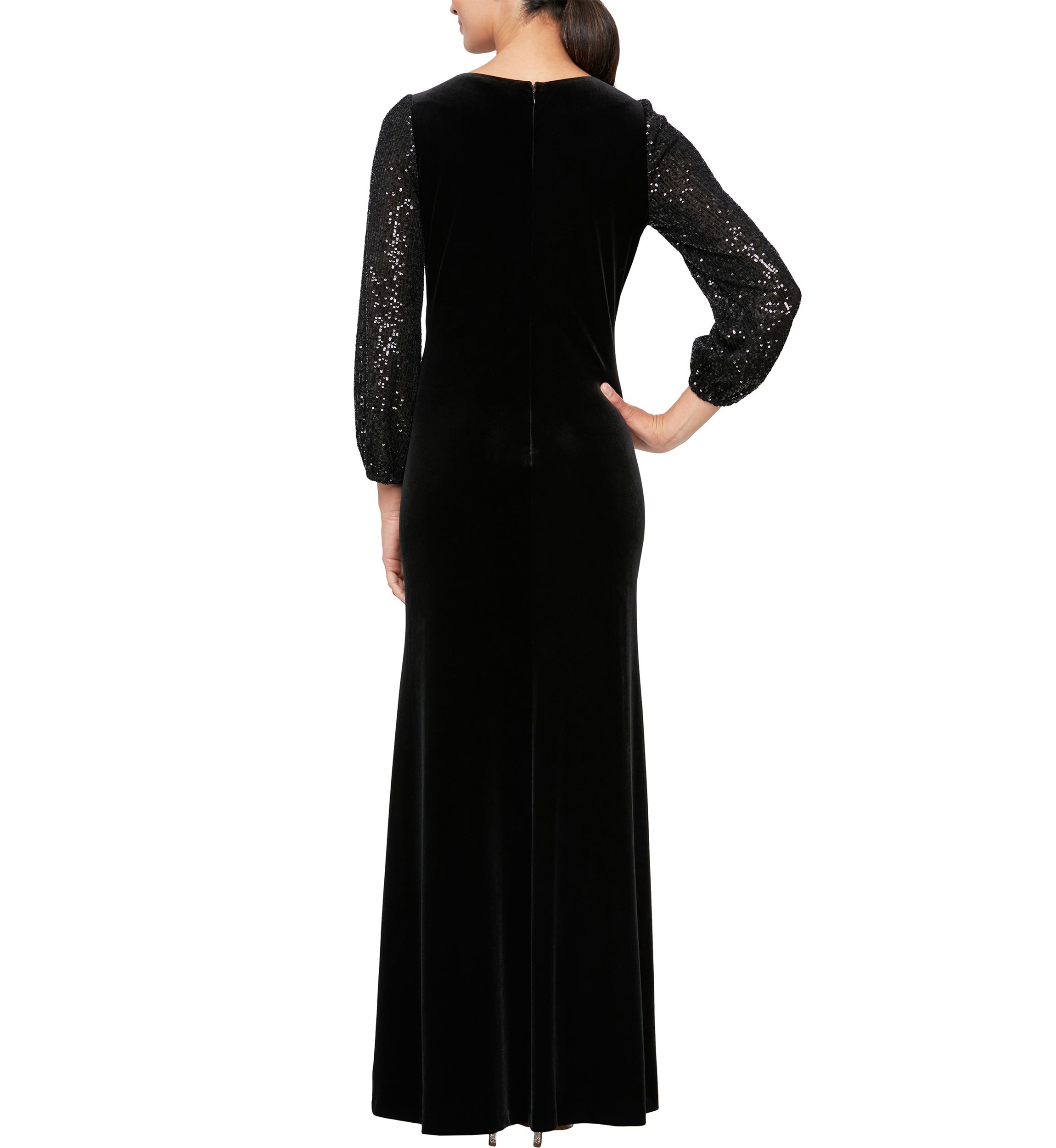 Womens Long Dress with Sequin Bubble Hem Sleeves