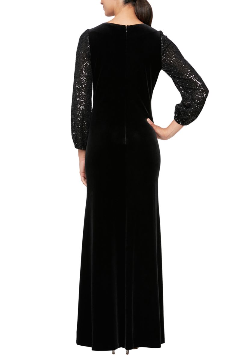 Womens Long Dress with Sequin Bubble Hem Sleeves