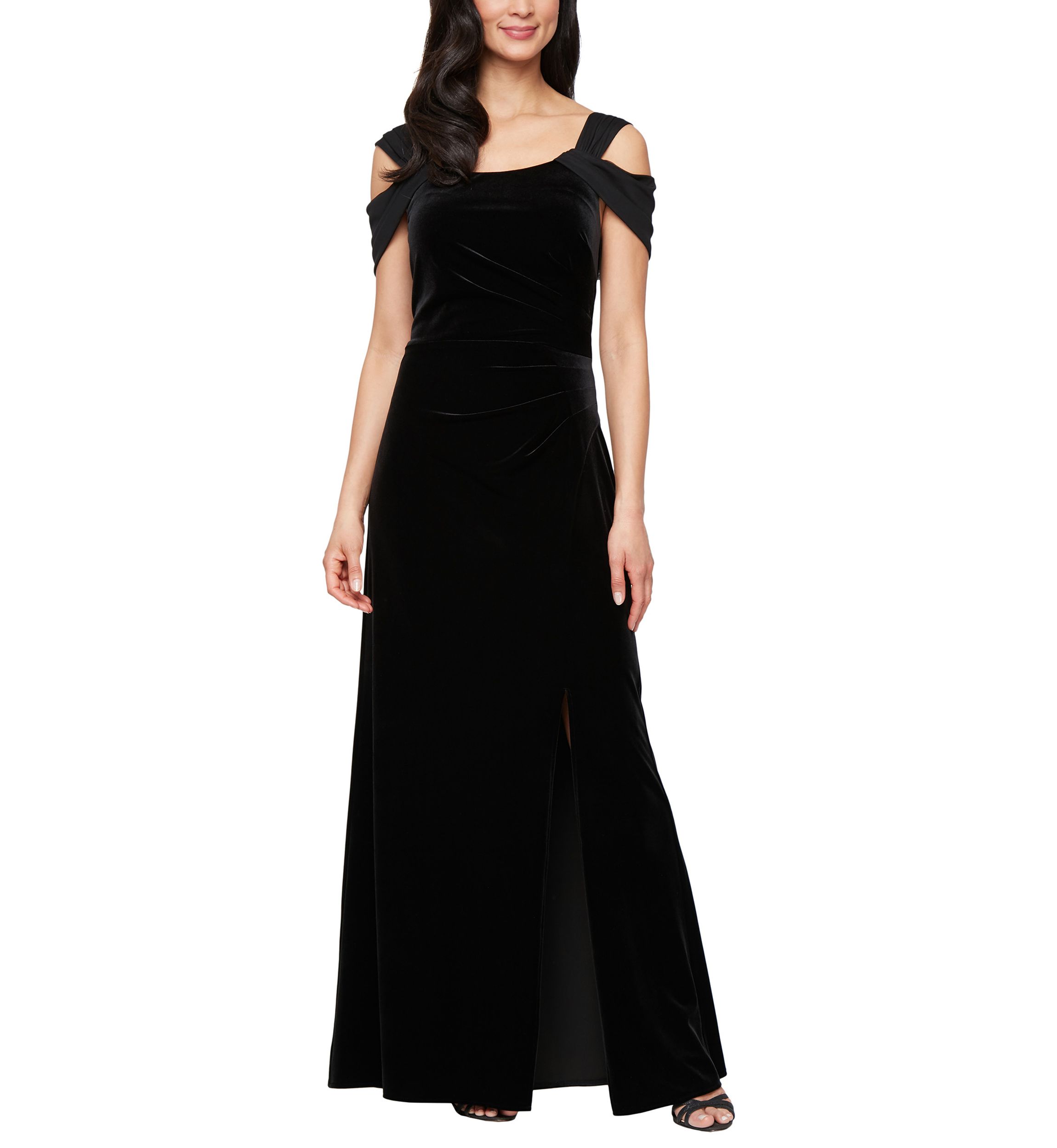 Womens Cold Shoulder Long Velvet dress