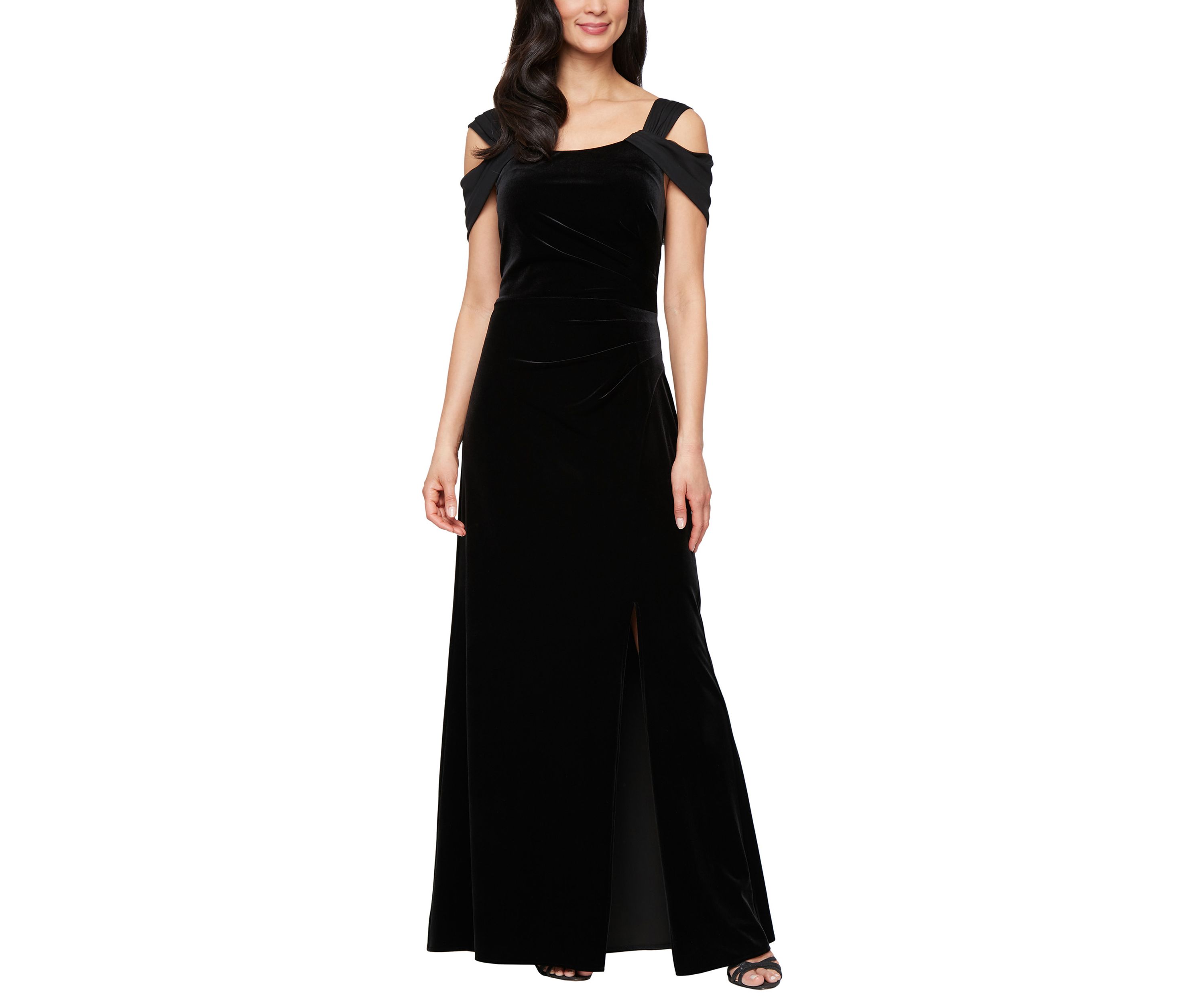 Womens Cold Shoulder Long Velvet dress