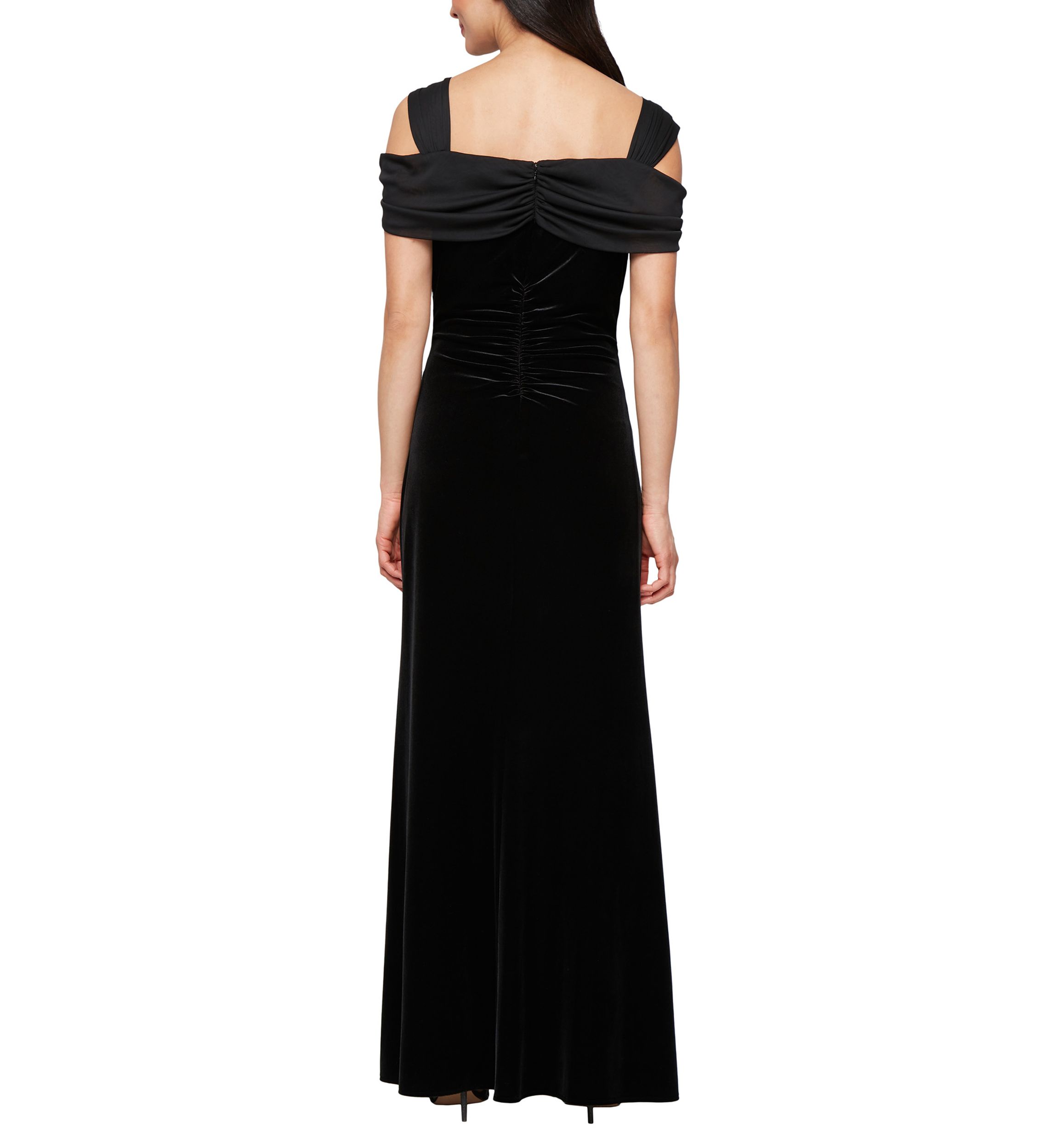 Womens Cold Shoulder Long Velvet dress