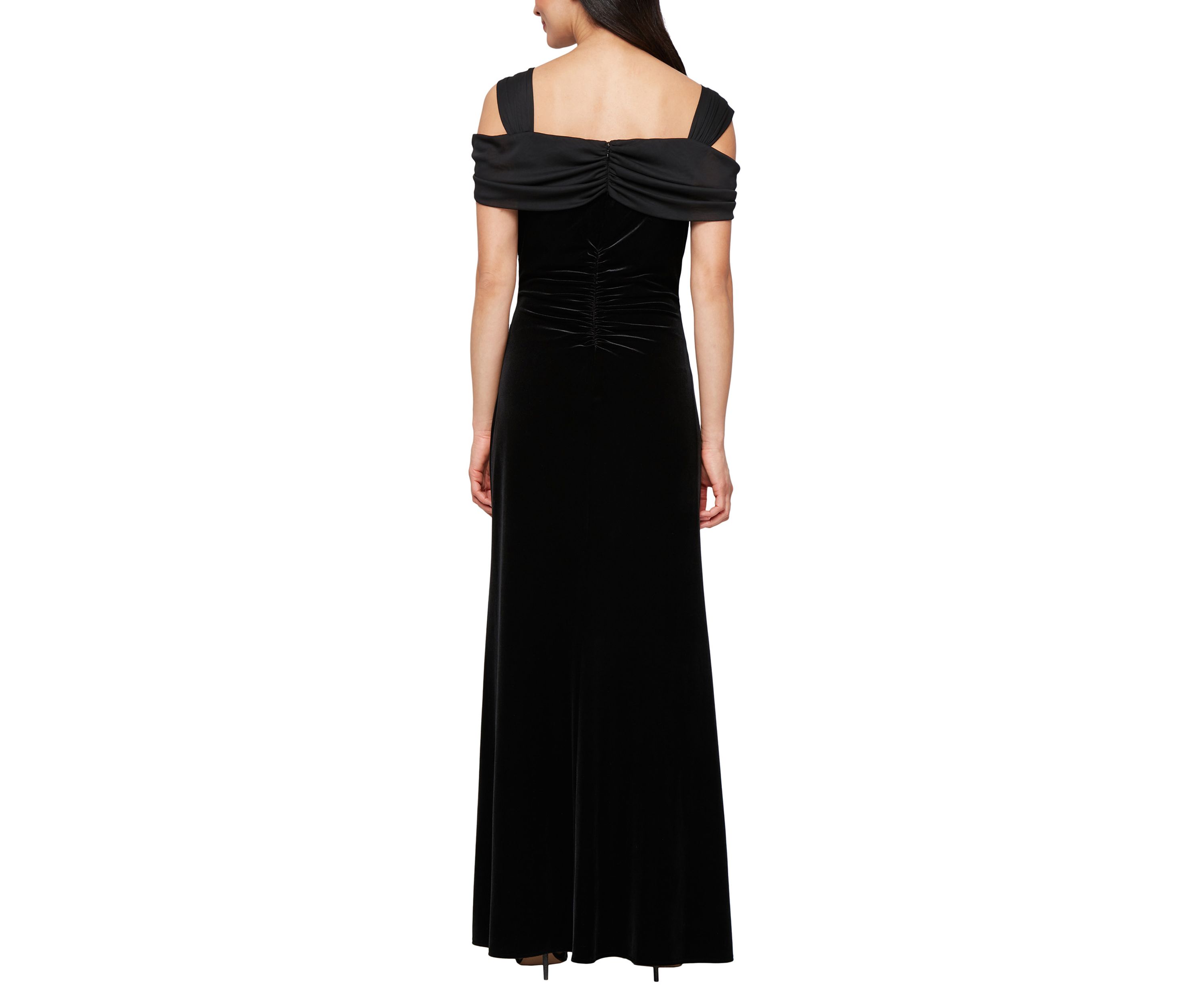 Womens Cold Shoulder Long Velvet dress