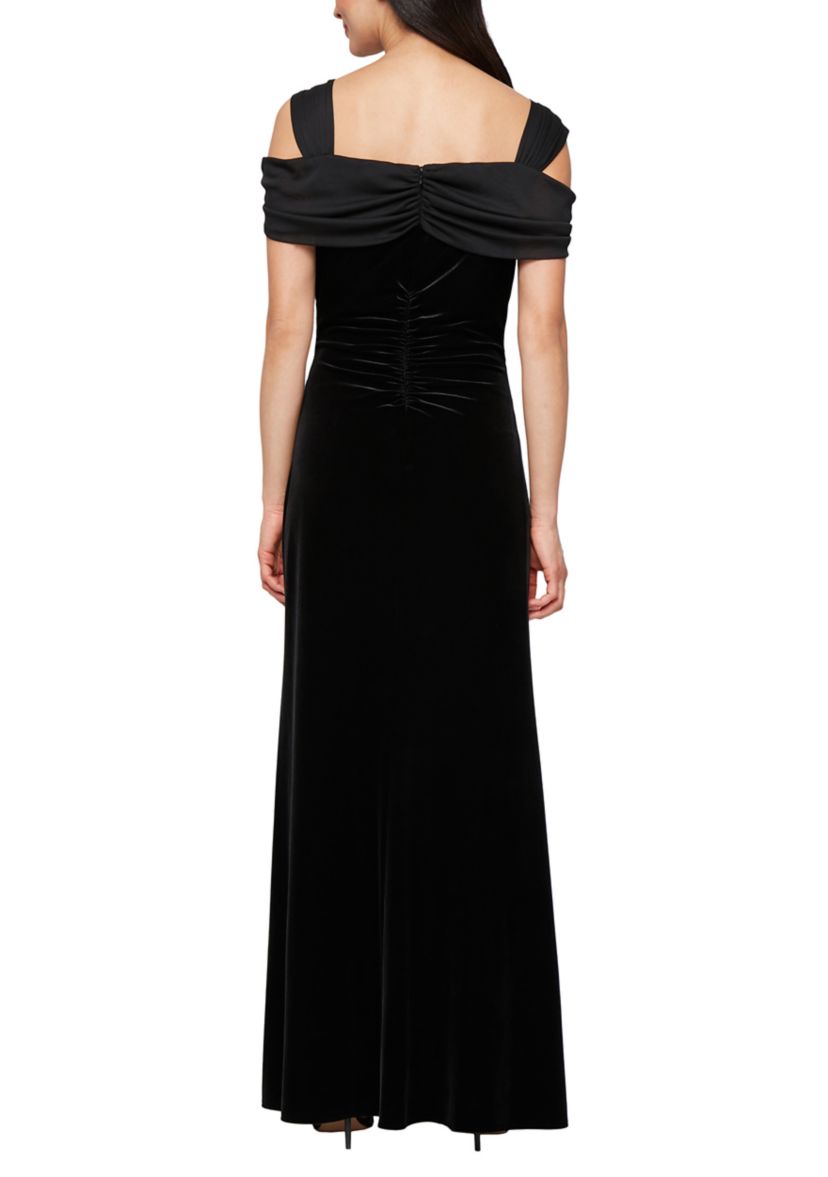 Womens Cold Shoulder Long Velvet dress