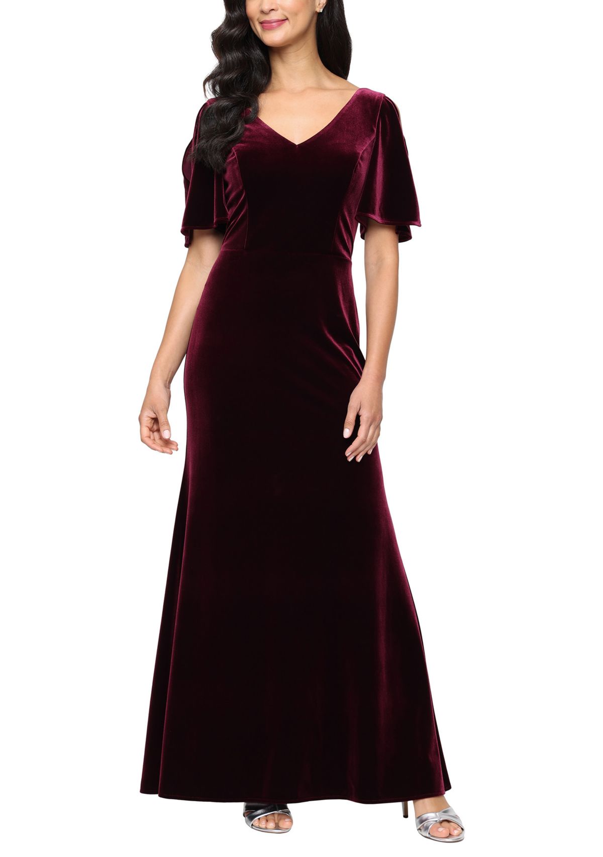Womens Long Stretch Velvet Mermaid Dress