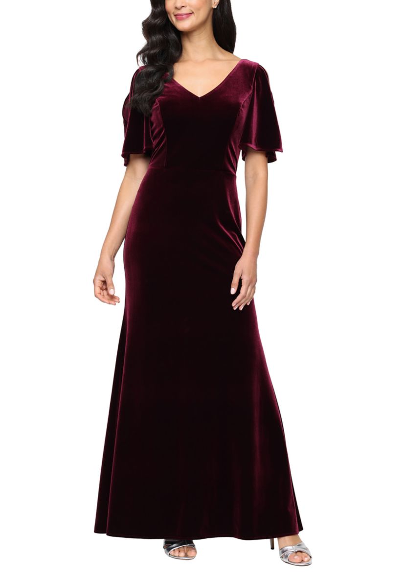 Womens Long Stretch Velvet Mermaid Dress