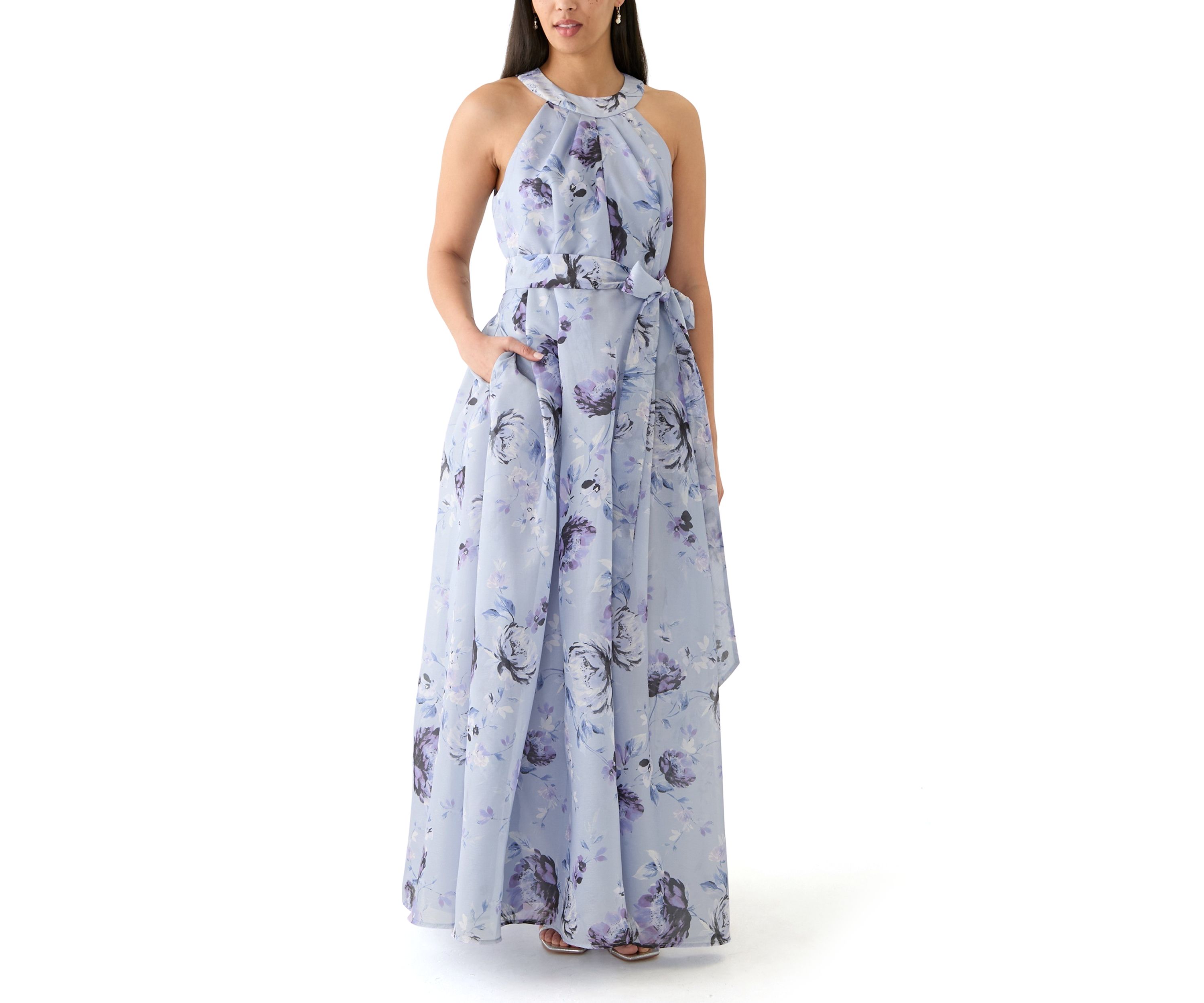 Womens Floral Printed Halter Neck Gown