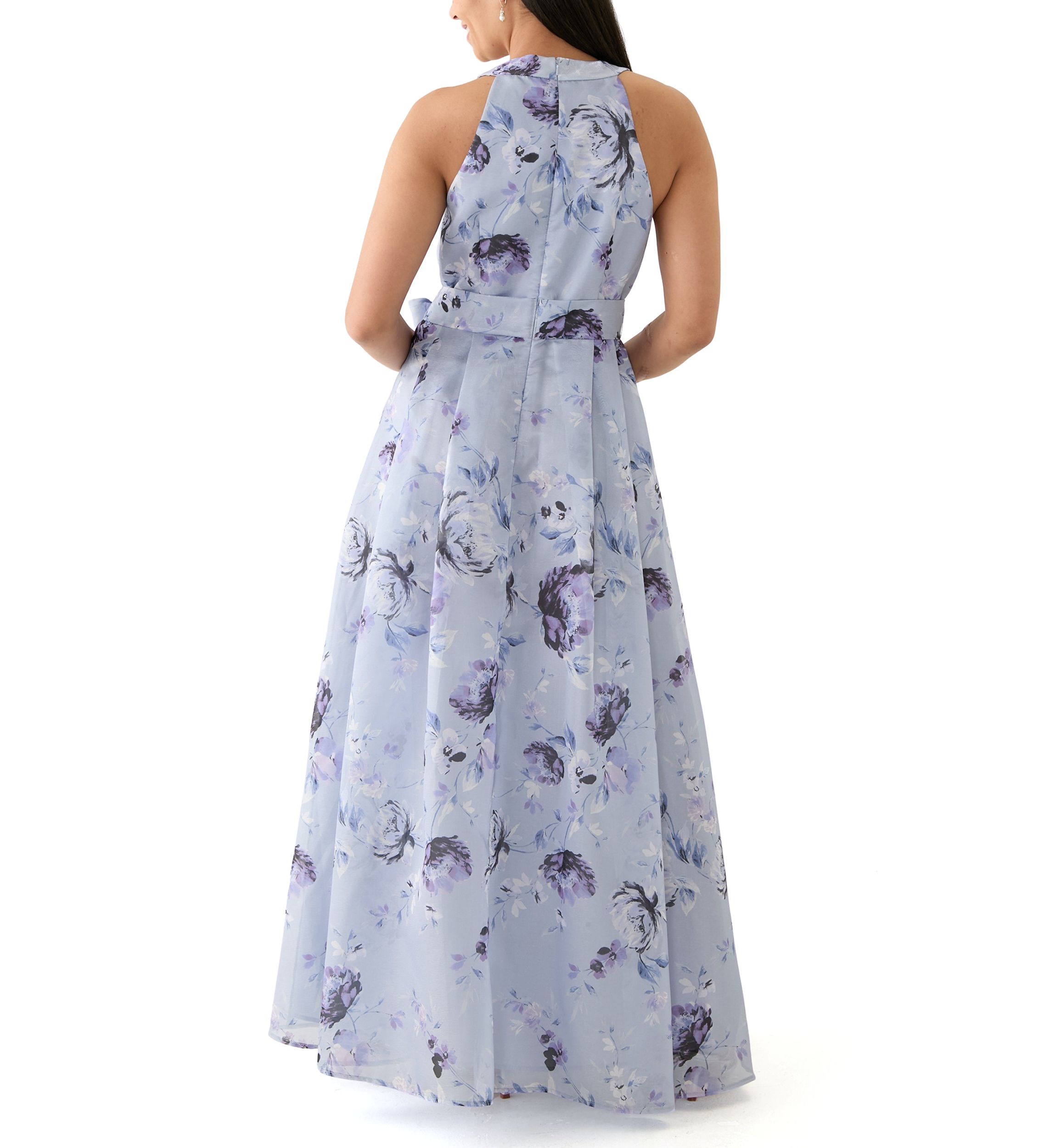 Womens Floral Printed Halter Neck Gown