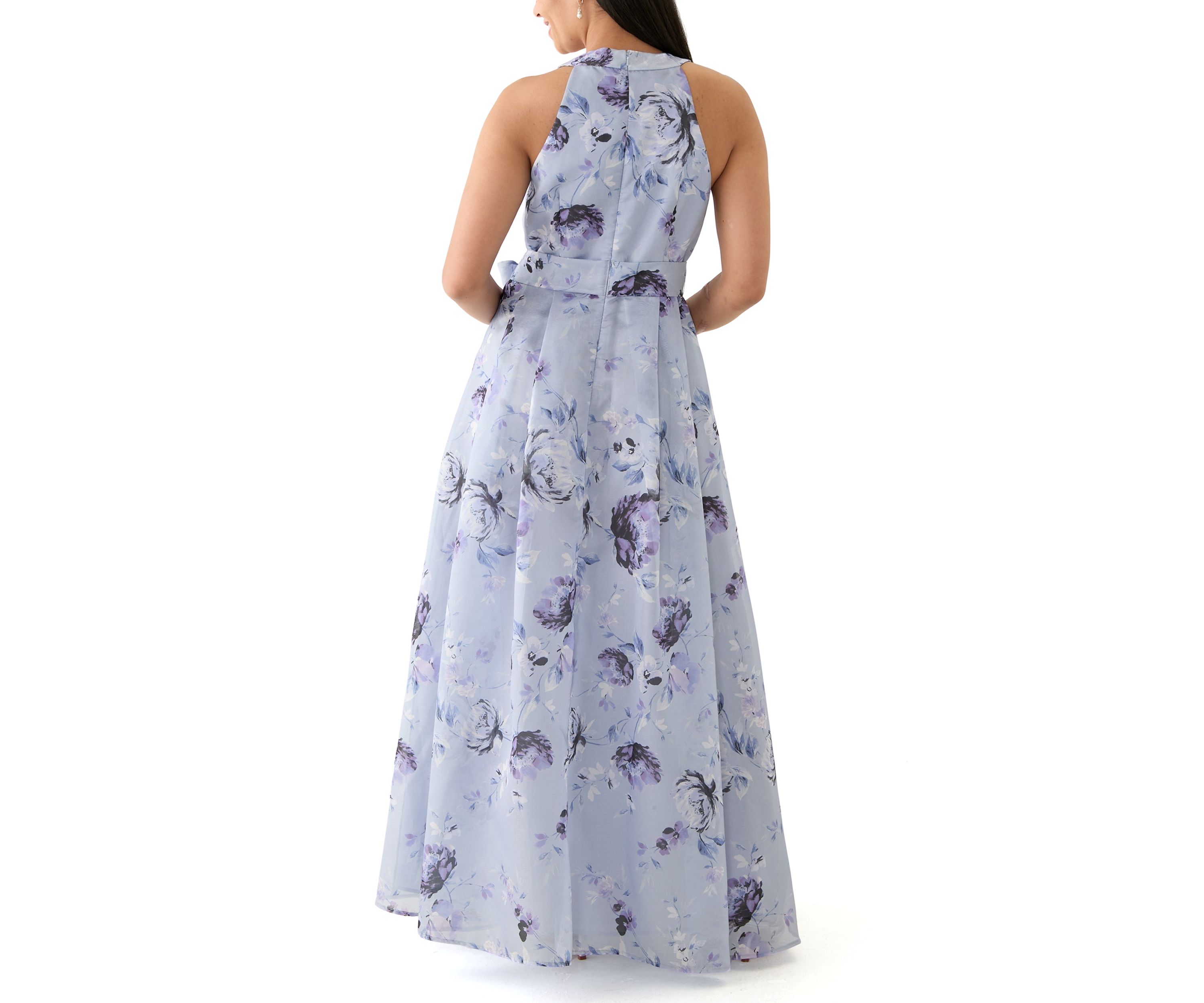 Womens Floral Printed Halter Neck Gown