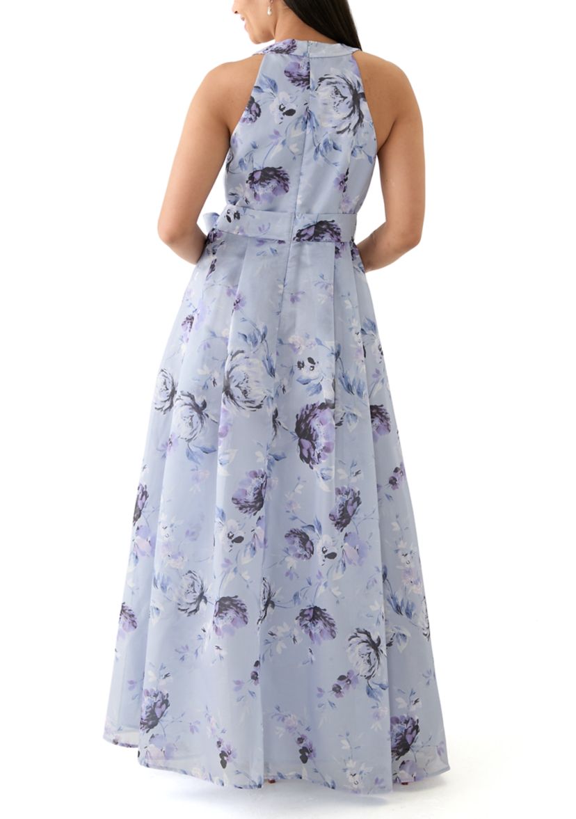 Womens Floral Printed Halter Neck Gown